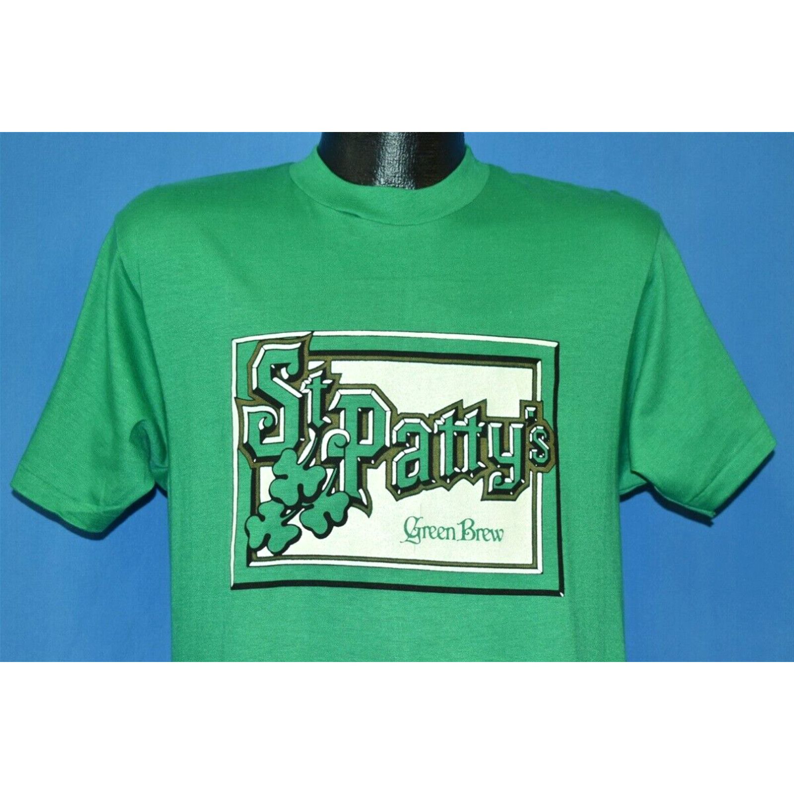 image of Hanes VTG 80's St. Patty's Green Brew Saint Patrick's Shamrock Kelly Irish T-Shirt M in White (Size