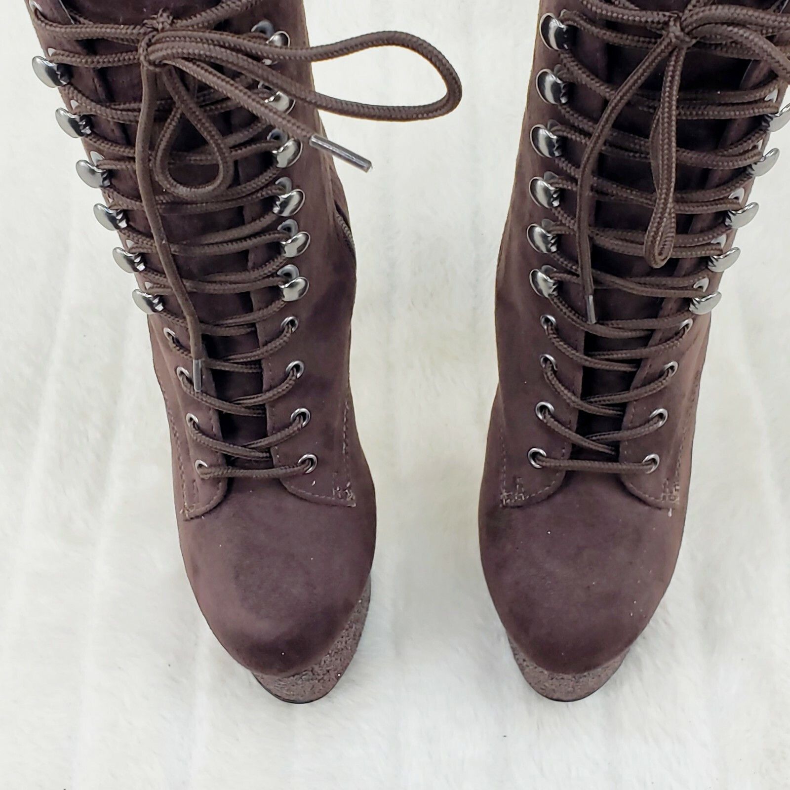 Other Adore 1020FSMG Brown Mocha V Suede & Glitter 7" Heel Platfo Size US 12 / IT 42 - 5 Thumbnail