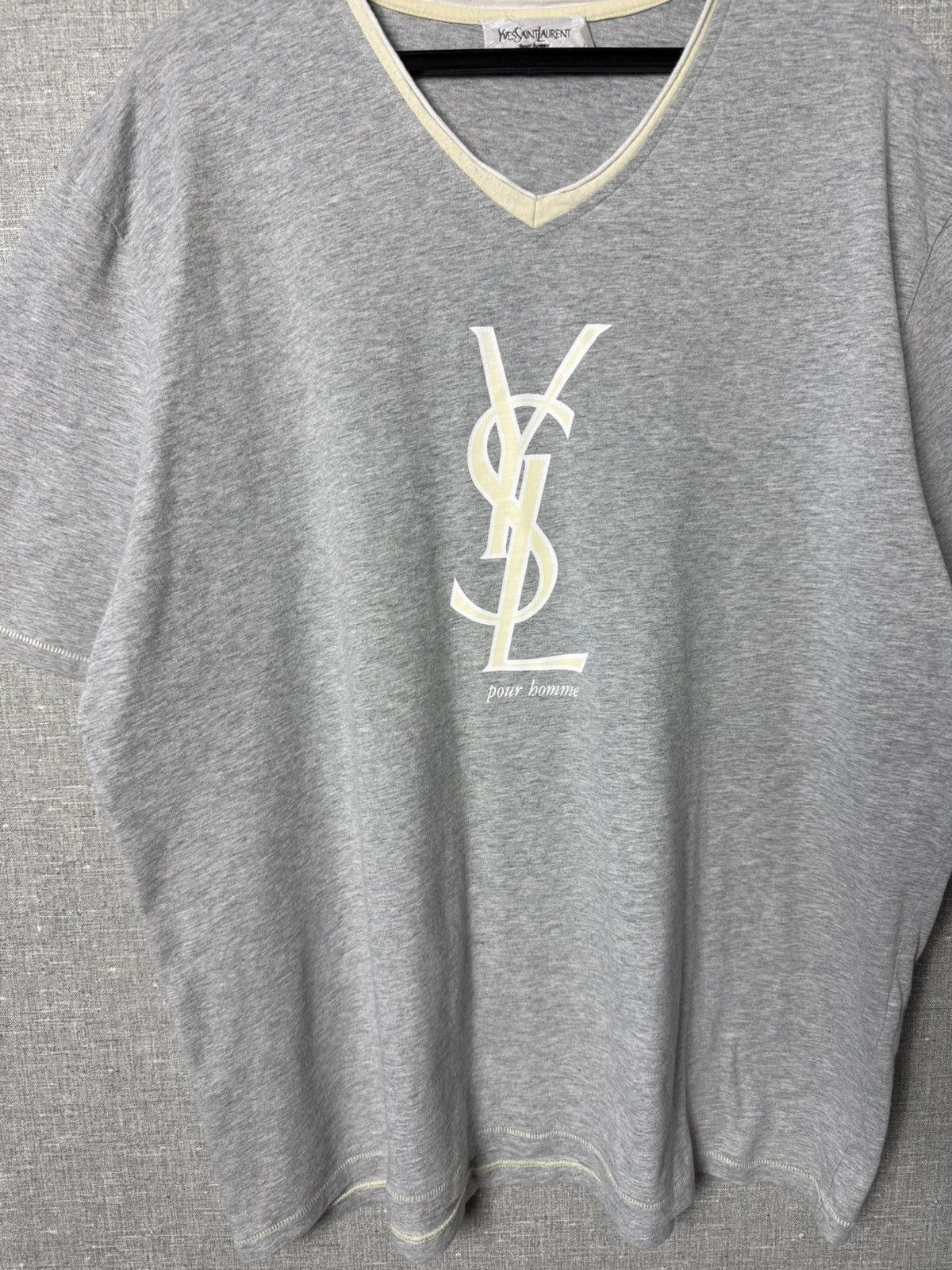 Yves Saint Laurent Vintage Yves Saint Laurent Pour Homme YSL Logo Tee V-Neck Size US XL / EU 56 / 4 - 3 Thumbnail