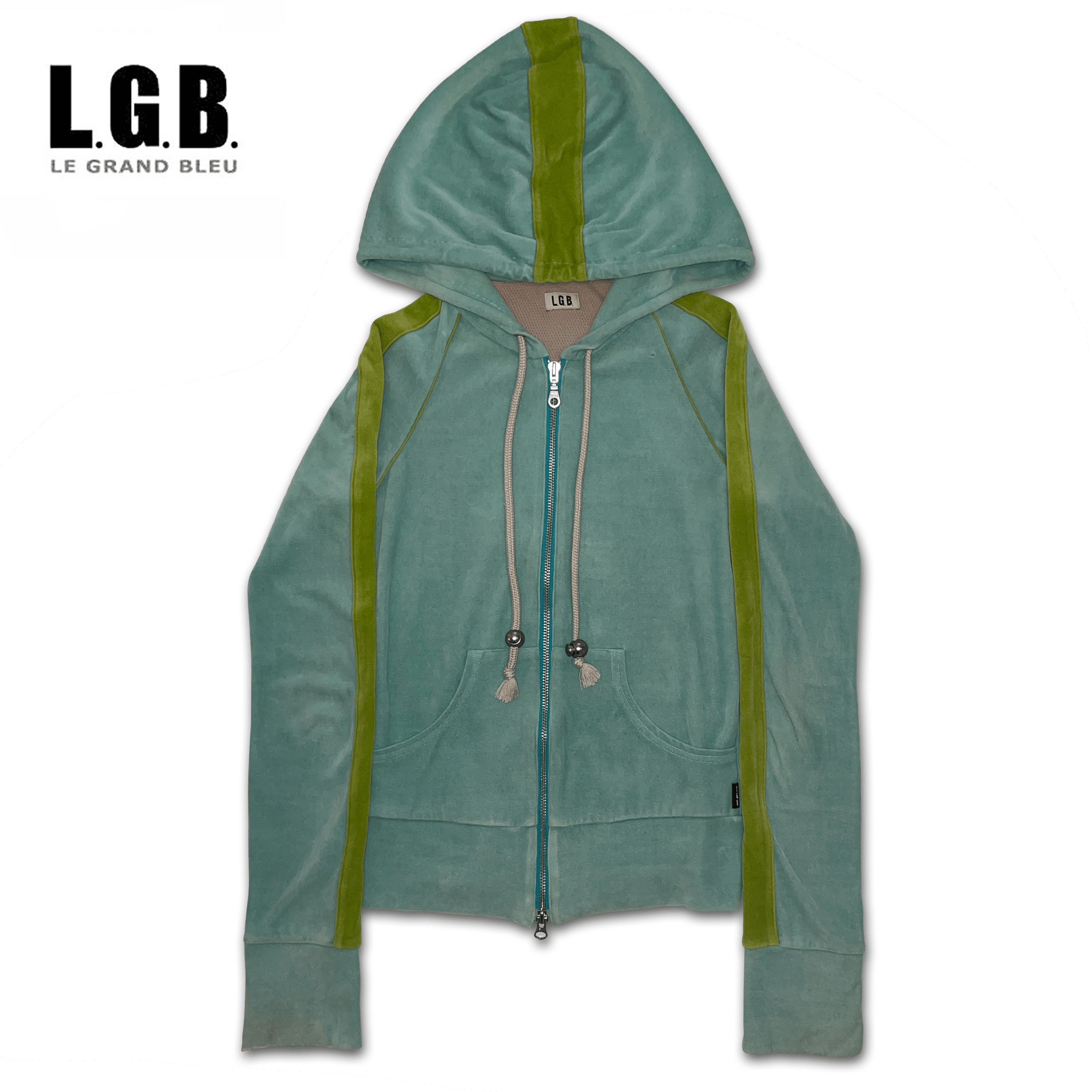 image of Le Grande Bleu L G B Le Grand Bleu L.g.b. Striped Boxer Zip Up Hoodie in Light Green (Size XS)