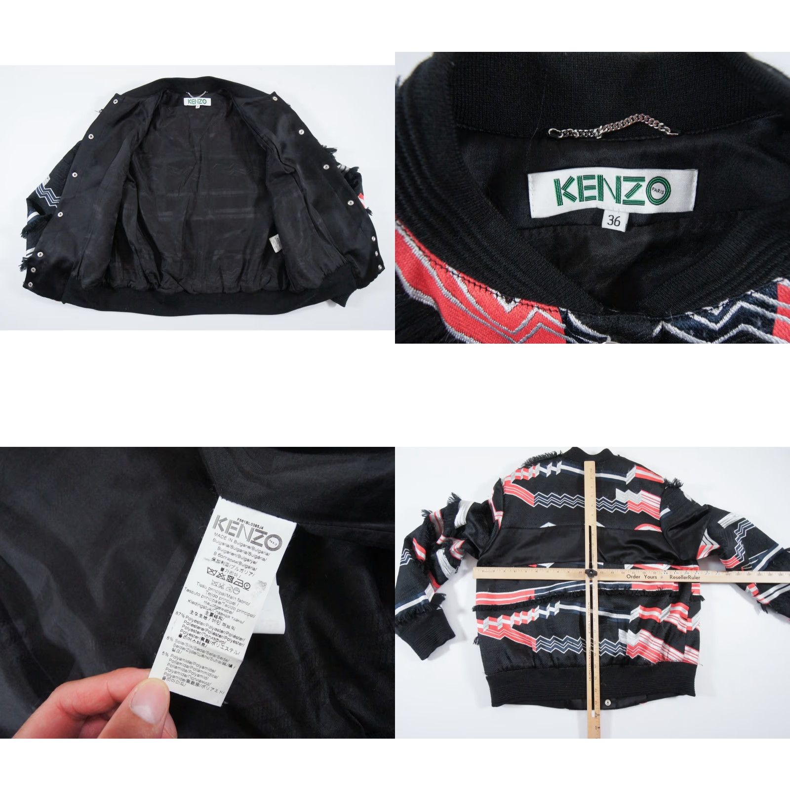 Kenzo KENZO Jacket Men Adult 36 Black Bomber Geometric Frayed Stand-Up Collar Button Closure Streetwear Casual Urban Size US XXS / EU 40 - 8 Thumbnail