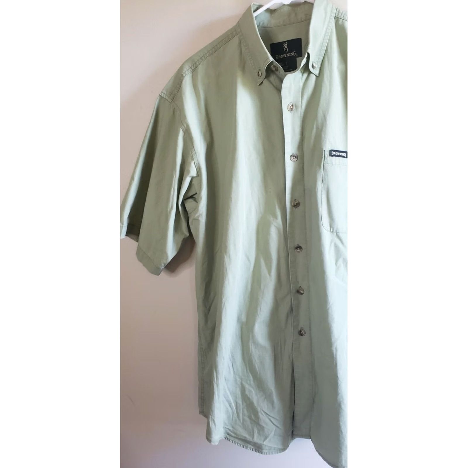 Vintage BROWNING ARMS Shirt Button-Up Short Sleeve Men's L Light Green Olive EUC Casual Shirt Size US L / EU 52-54 / 3 - 4 Thumbnail