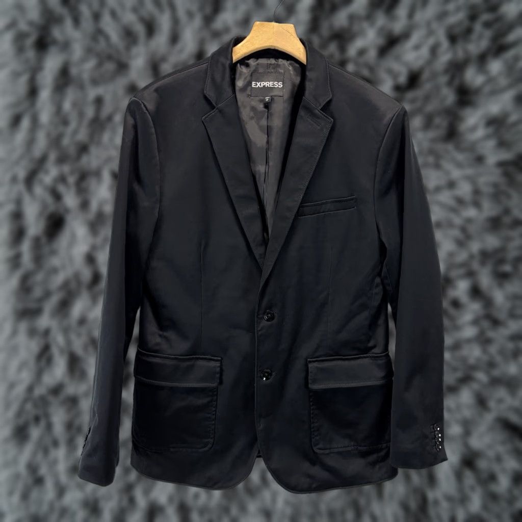 Express Express Black Blazer Sport Coat Men's Medium 38 Cotton Blend Two-Button Solid Business Party Size 40R - 1 Thumbnail