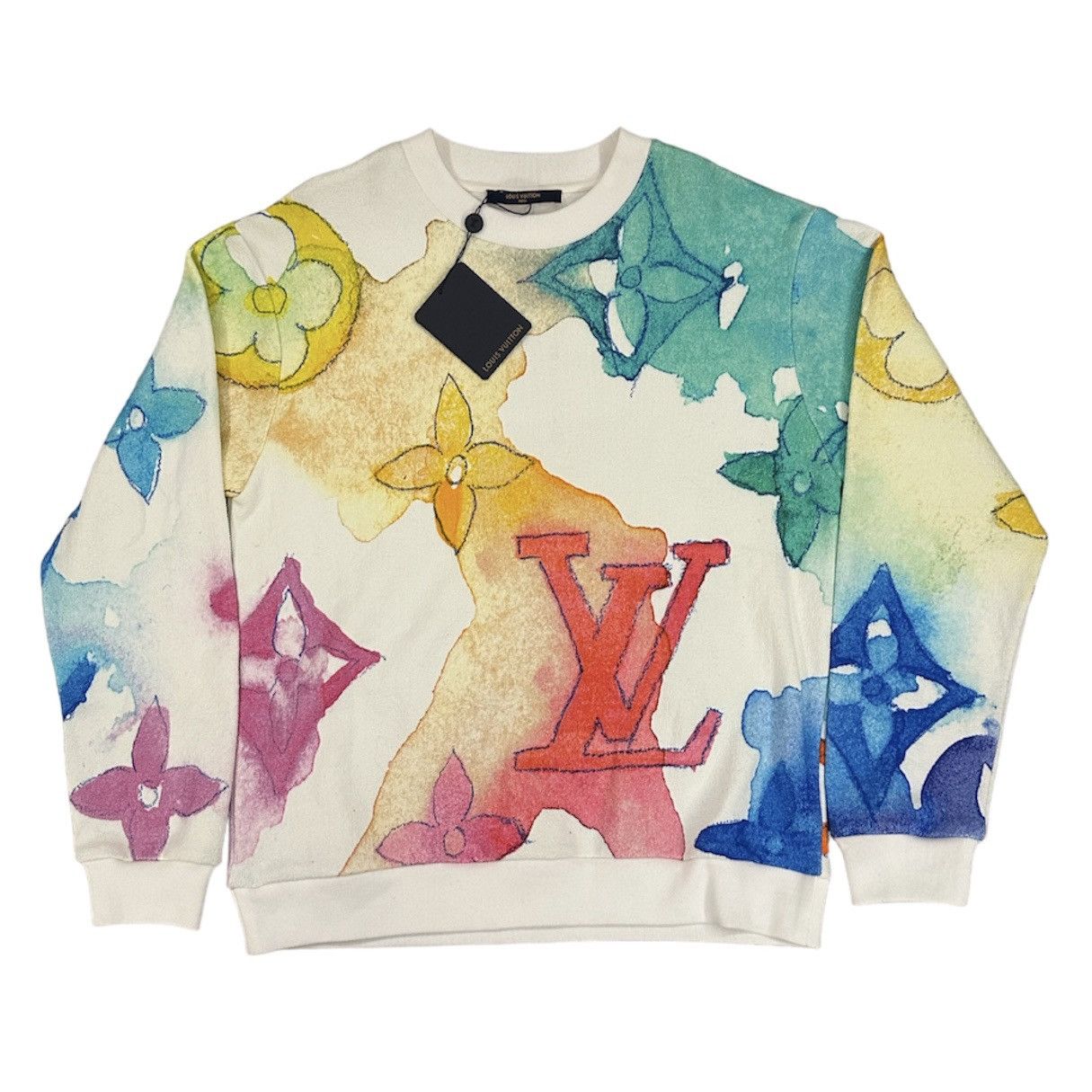 image of Louis Vuitton Water Color Monogram Sweater in White, Men's (Size Medium)