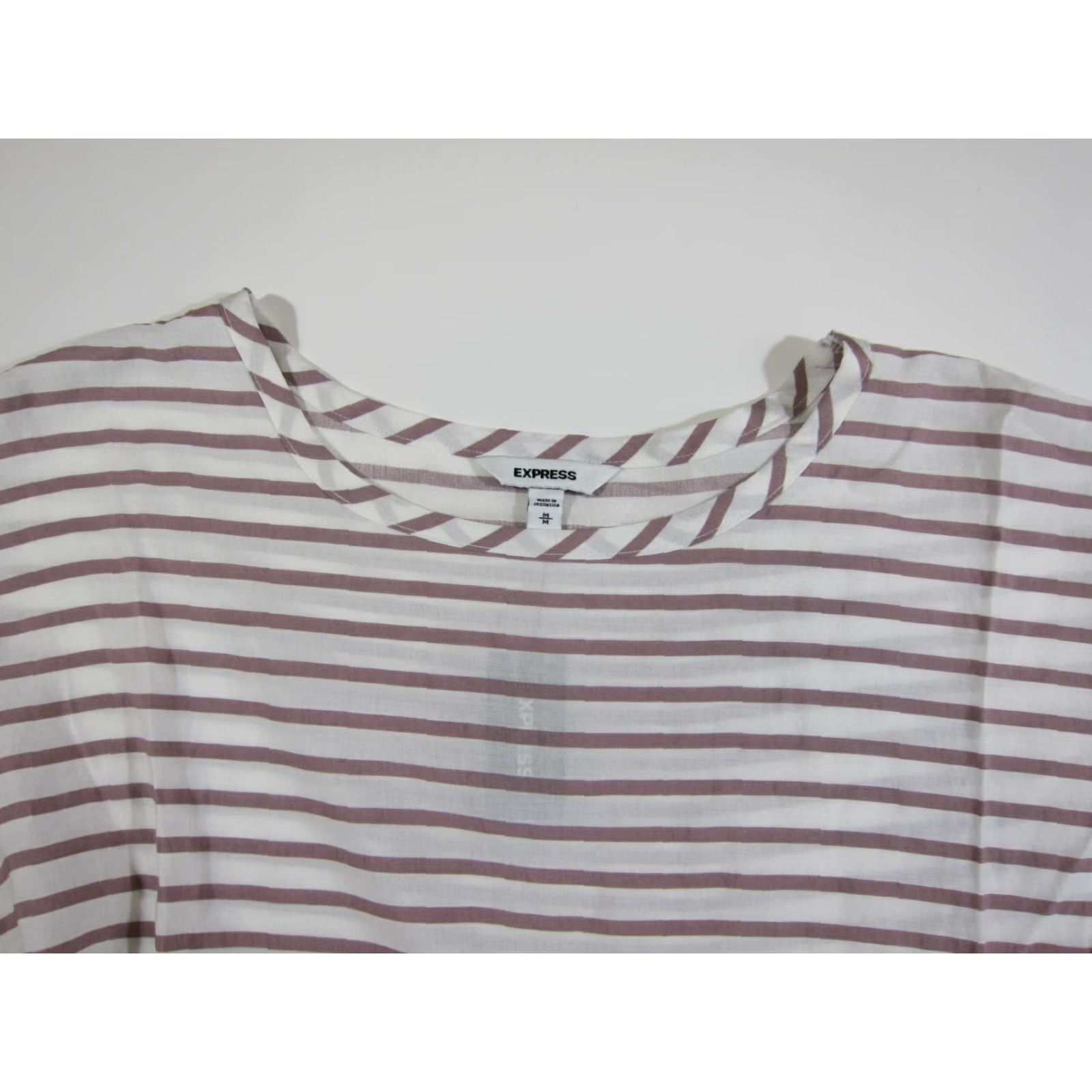 Express NWT Express Tunic Blouse Women Medium Stripe Flare Sleeve Rayon White Brown Size M / US 6-8 / IT 42-44 - 4 Thumbnail