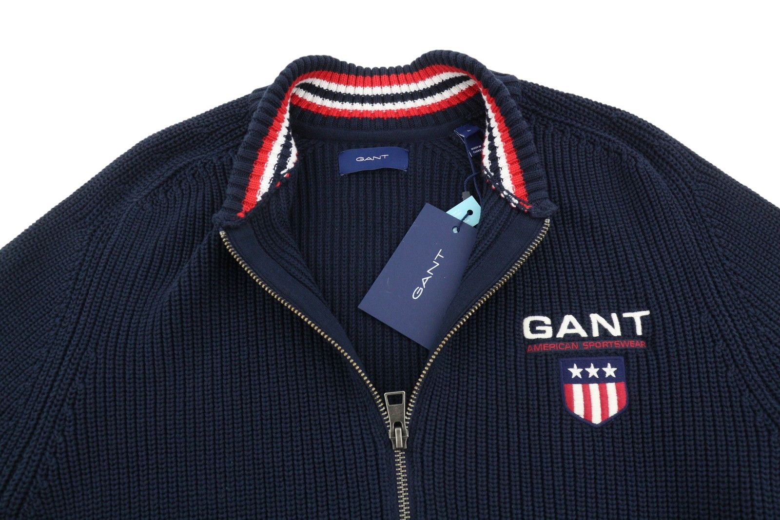 Gant RETRO SHIELD FULL ZIP L Evening Blue Cotton Jumper 87313 Size US L / EU 52-54 / 3 - 4 Thumbnail