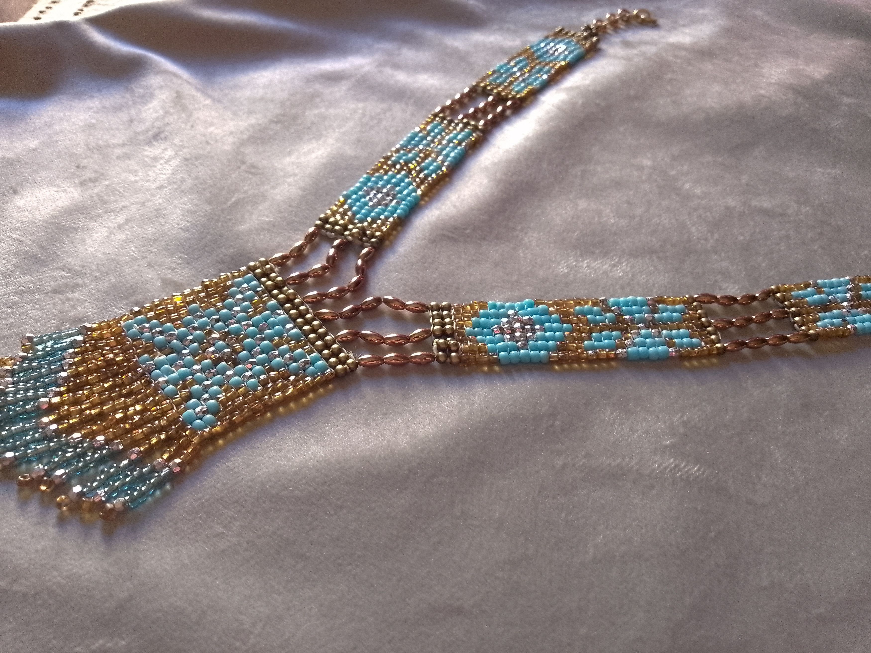 Handmade Necklace Long Native American Ethnic Blue/Gold Size ONE SIZE - 7 Thumbnail