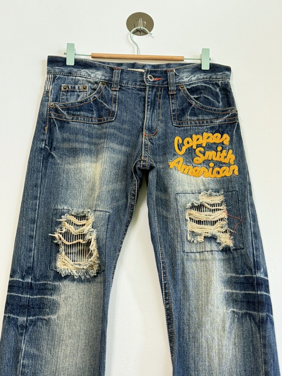 Hysteric Glamour × If Six Was Nine DISTRESSED PLAYCHESS STRIPED EMBROIDERY MUDDY WASH DENIM Size US 31 - 3 Thumbnail