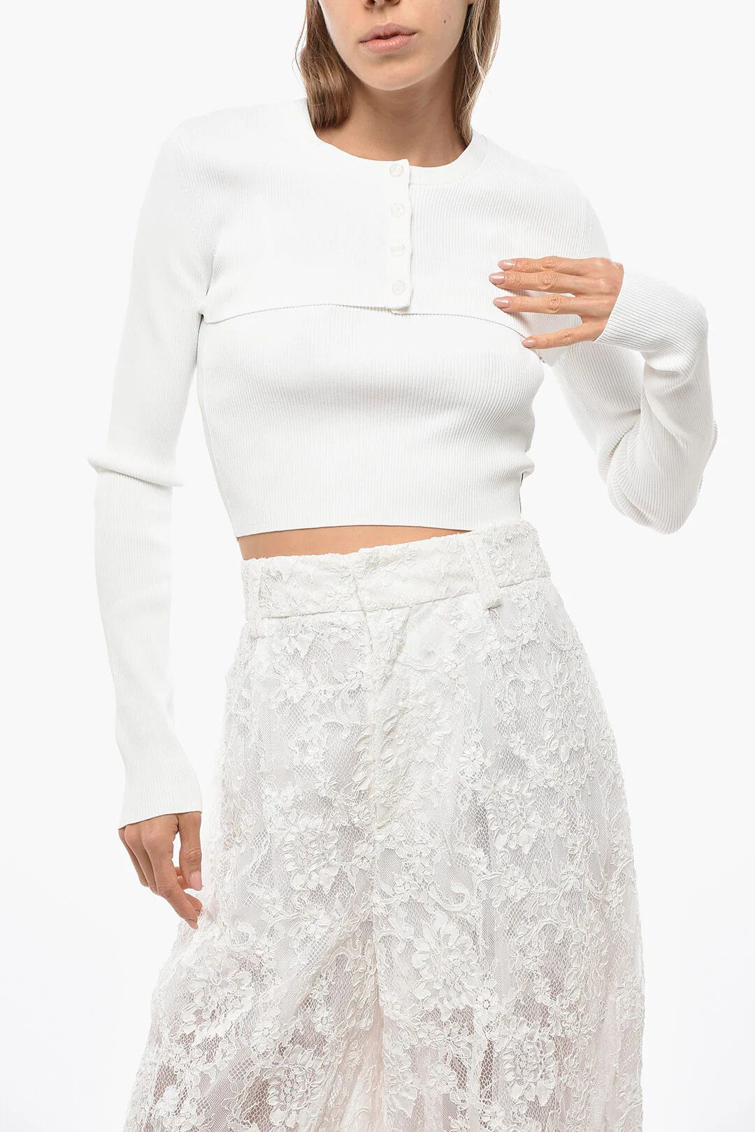 Alexander Wang og1mm0426 Ribbed Crop Cardigan in White Size M / US 6-8 / IT 42-44 - 1 Thumbnail