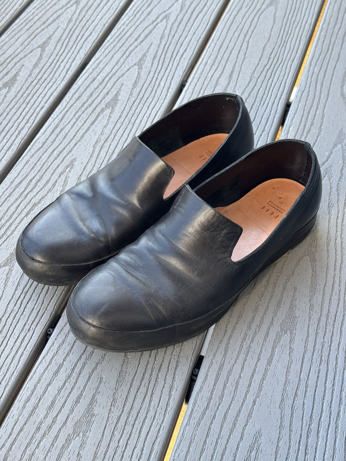 Feit $595 Black Leather Handsewn Slip On Shoes/loafers, Men's (Size 9.5)