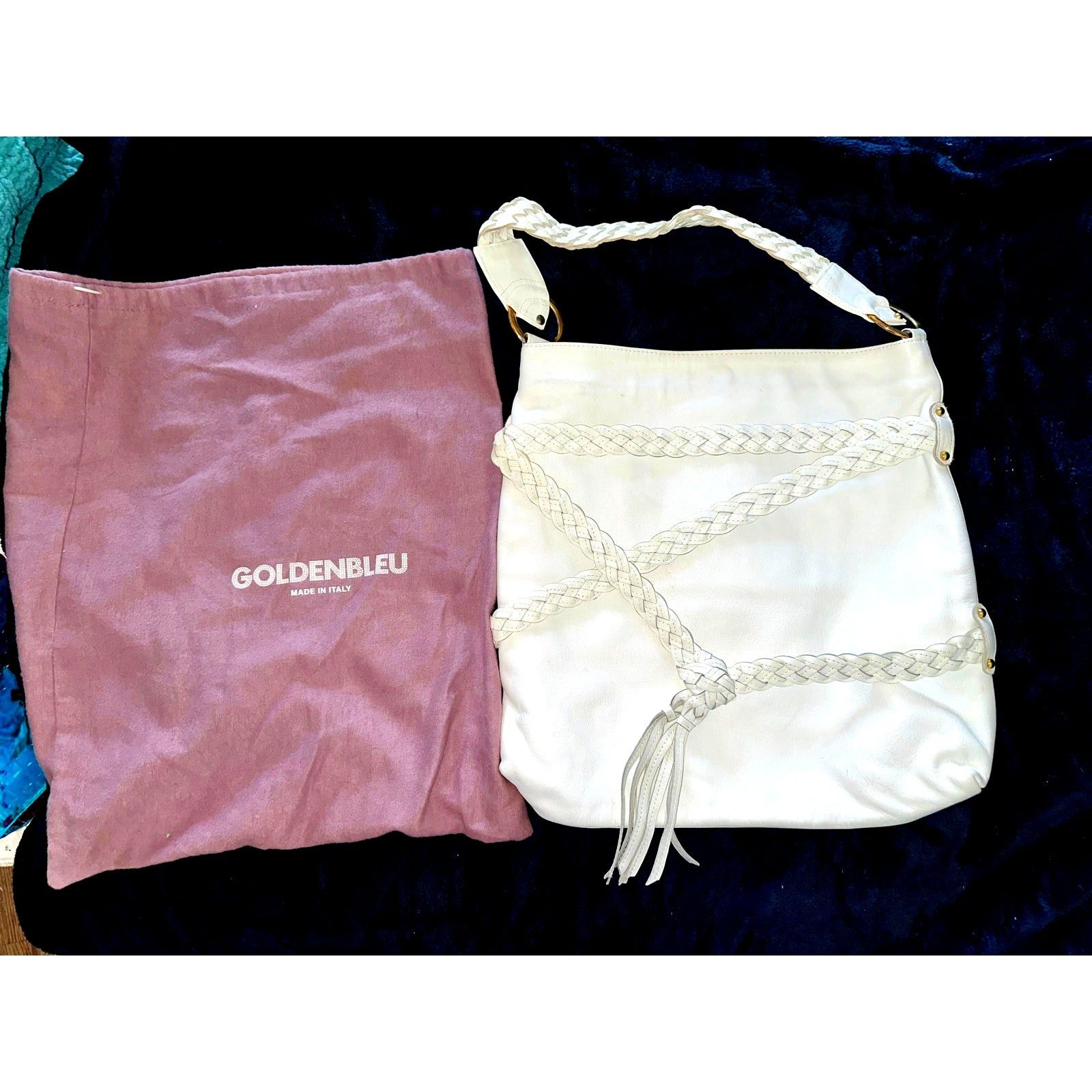 Other GOLDENBLEU HUGE BOHO WHITE LEATHER BAG BRAIDED TRIM & TASSEL Size ONE SIZE - 4 Thumbnail