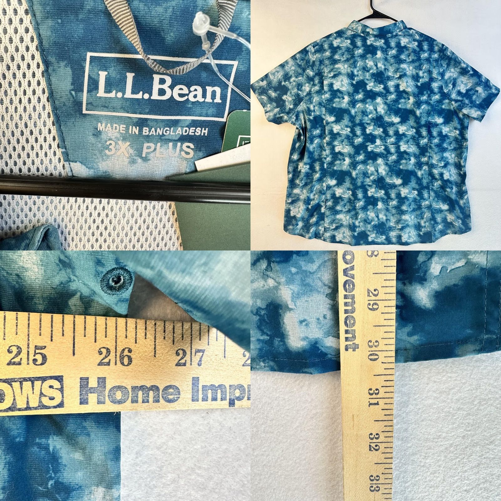 Vintage LL Bean Shirt Women 3X Plus Blue White Tropicwear Button Up Short Sleeve Fishing Size XXL / US 16-18 / IT 52-54 - 8 Thumbnail