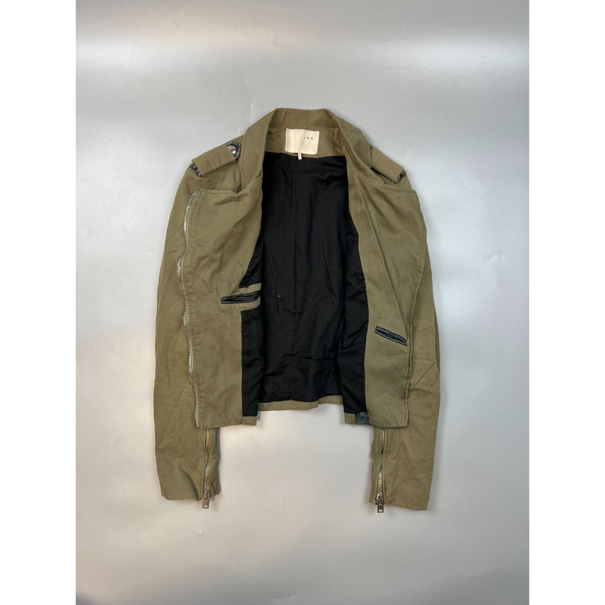 Iro Iro Cotton Biker Jacket With Leather Elements (Y0686) Size S / US 4 / IT 40 - 5 Thumbnail