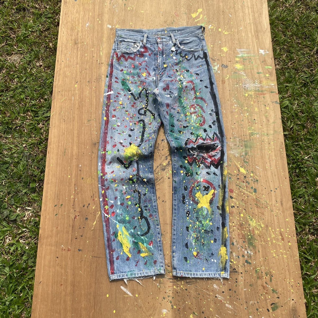 Levi's Vintage Levis 502 “E” Selvedge Splatter Light Denim Jeans Size US 29 - 1 Thumbnail