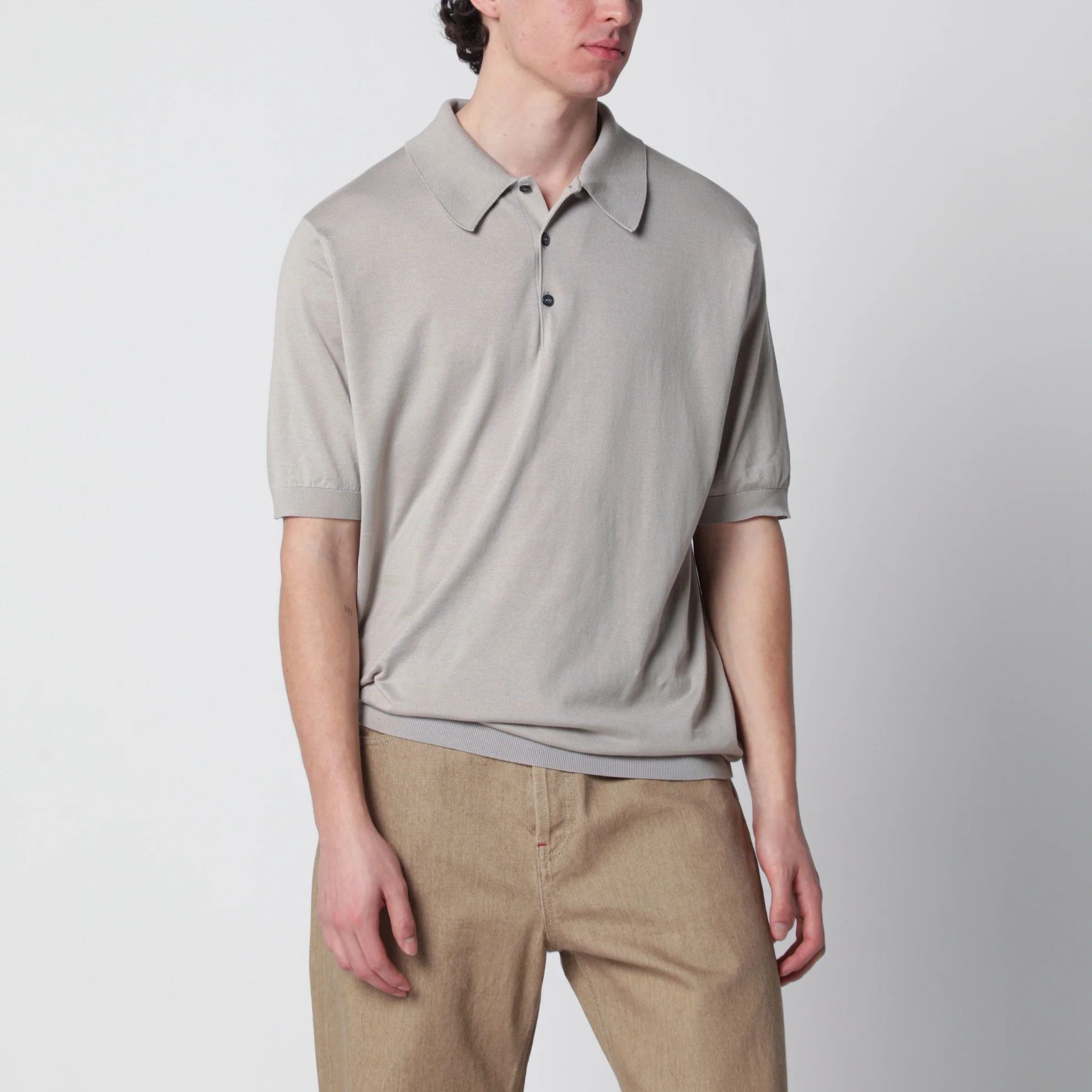 John Smedley o1d2blof0526 Cotton Polo Shirt in Light Beige Size US XL / EU 56 / 4 - 4 Thumbnail