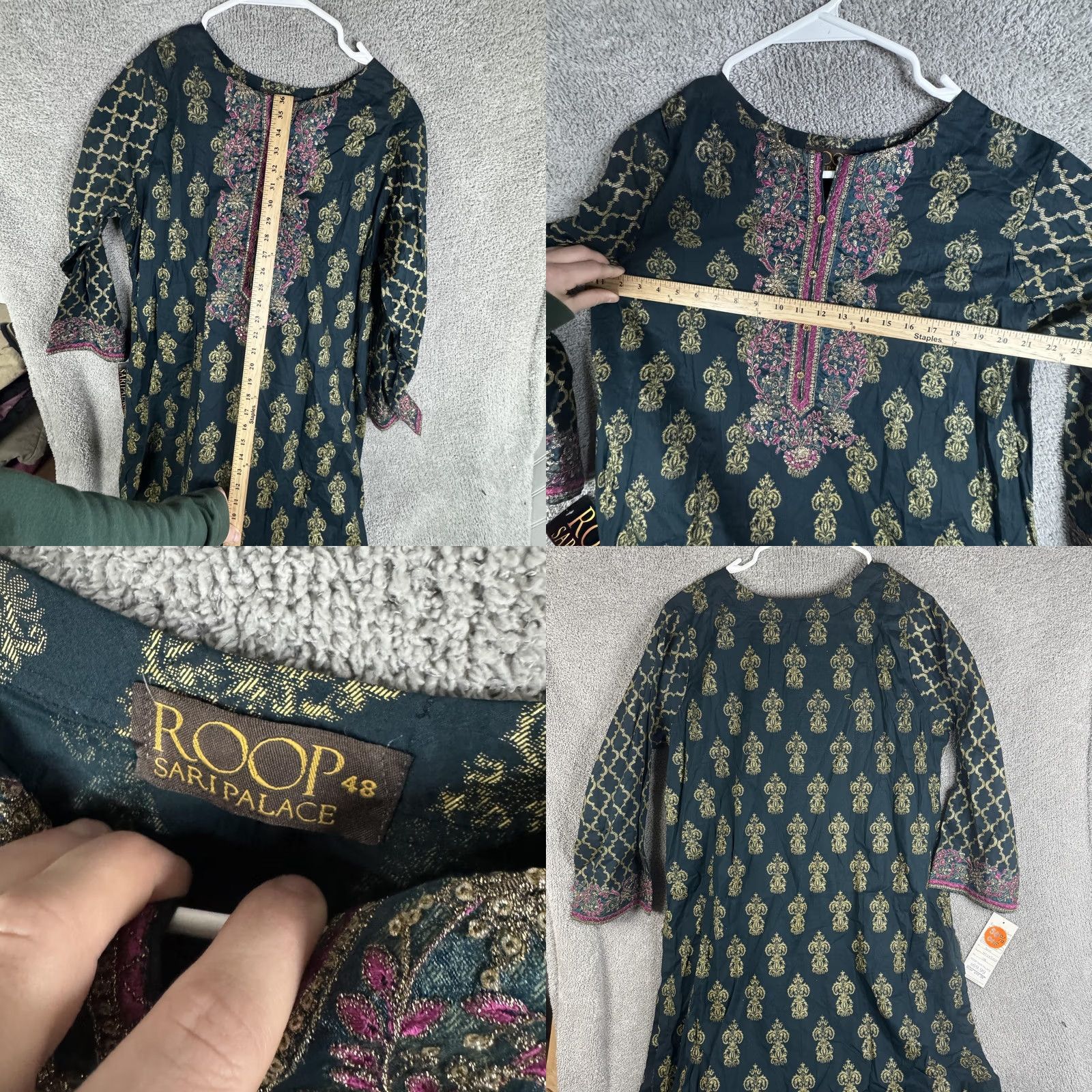 Palace Roop Sari Palace Kaftan Dress Womens 48 Green Embroidered Paisley Tunic Kurti Dressy Party/Cocktail Wedding Long Sleeve Round Neck Vintage: No, N/A Size XL / US 12-14 / IT 48-50 - 8 Thumbnail