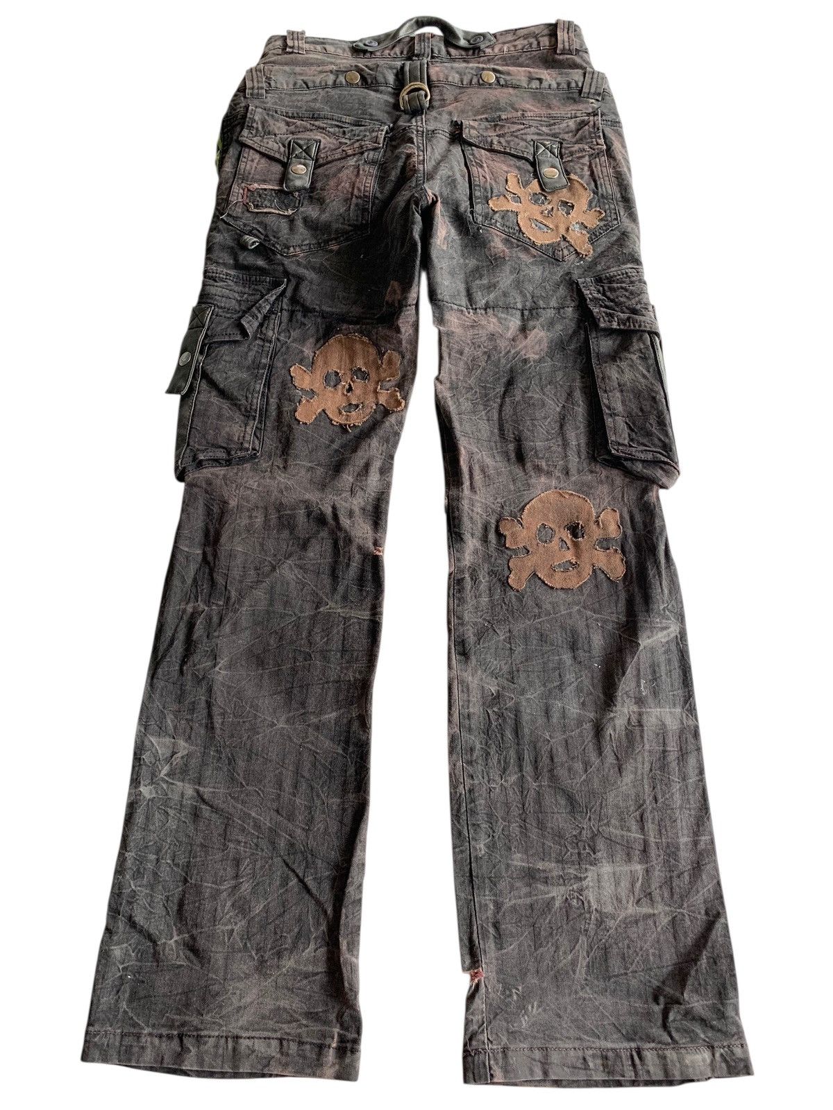 If Six Was Nine FLARE RAIN DOUBLE WAIST PUNK SKULL CUSTOM DISTRESSED DENIM Size US 28 / EU 44 - 4 Thumbnail