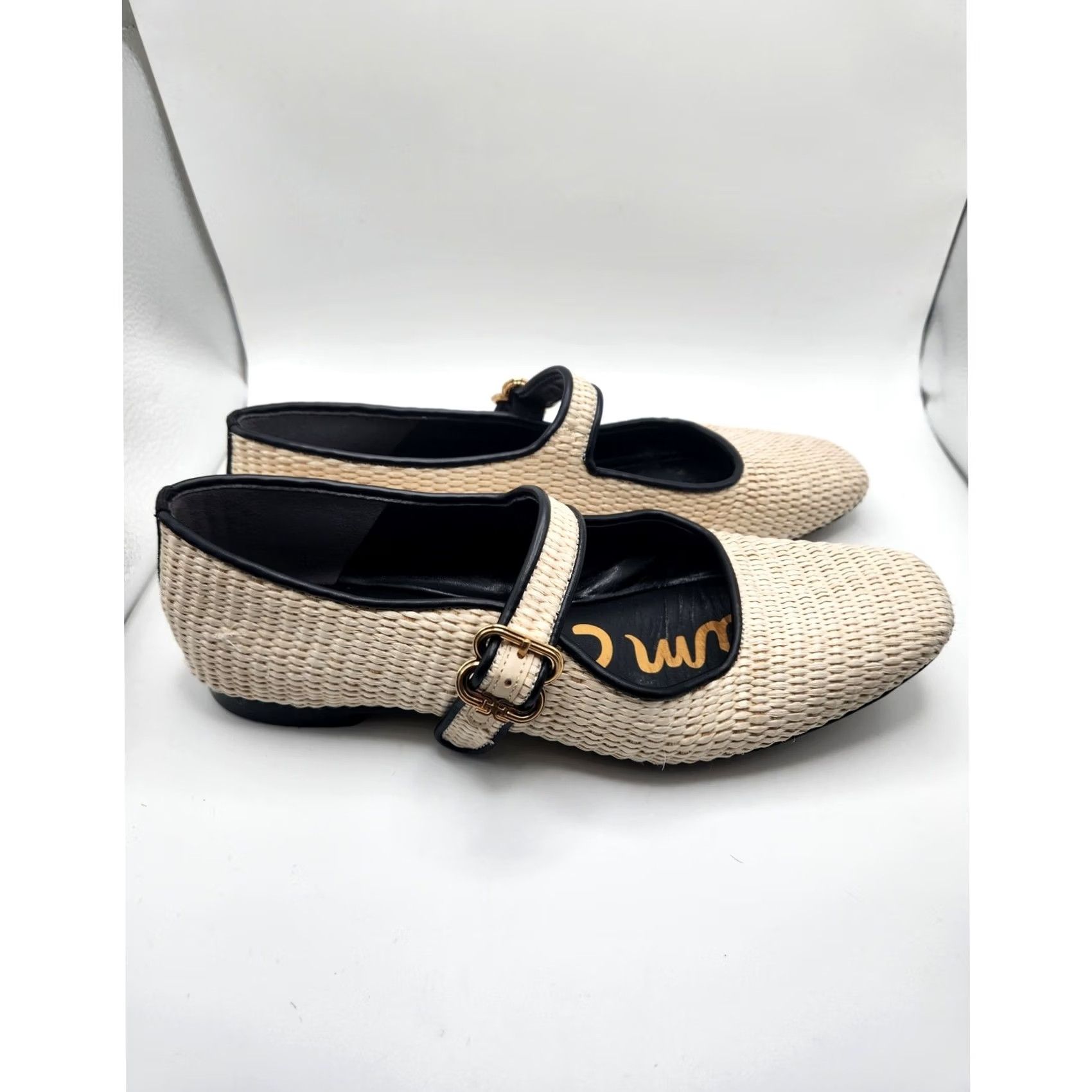 Sam Edelman Sam Edelman Michaela Flats Mary Jane Woven Raffia Beige Womens 9 Square Toe Buckle Strap Leather Trim Leather Insole Flat Size US 9 / IT 39 - 3 Thumbnail