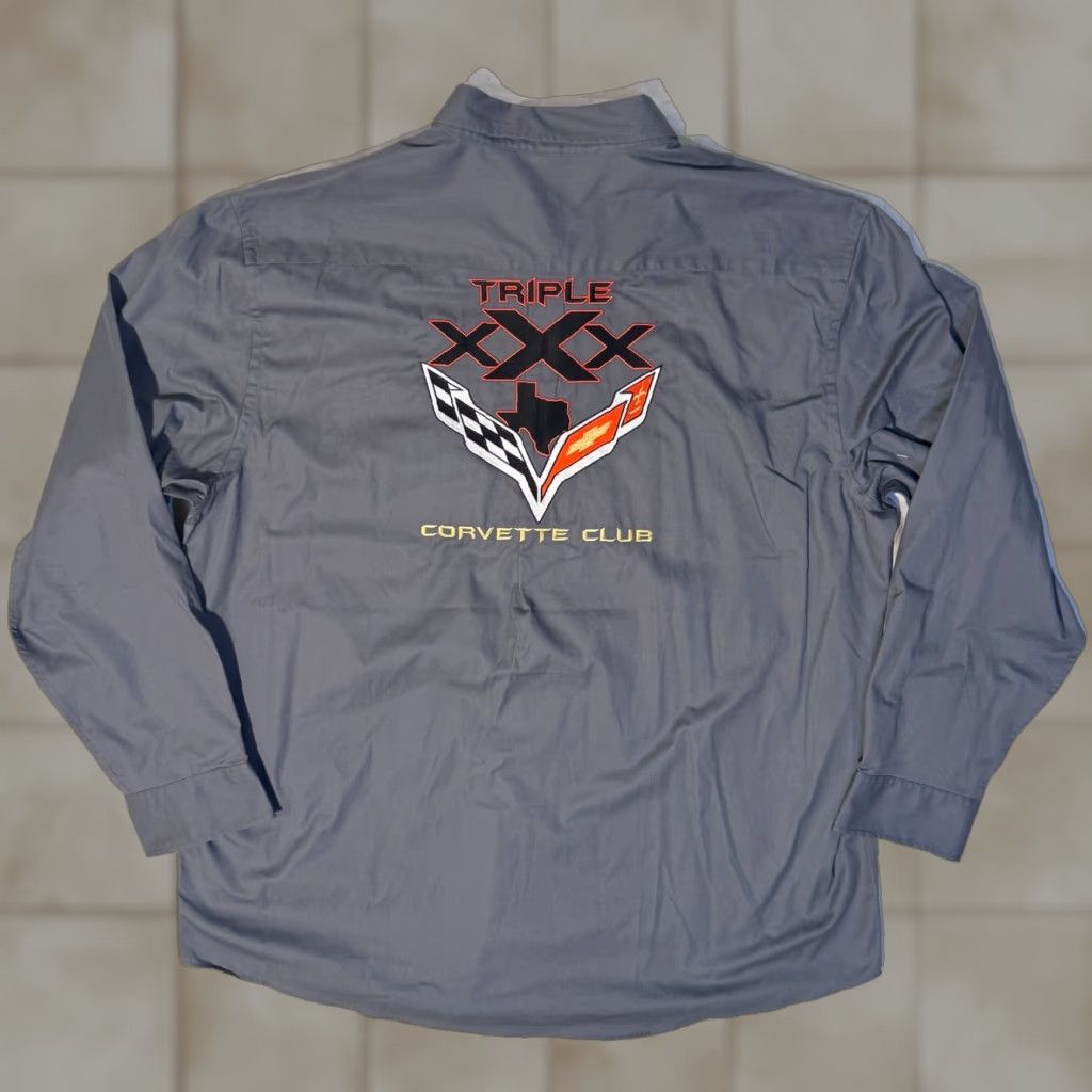 Port Authority Corvette Racing Club Gray Stitched Logo Shirt 2XL Long Sleeve Button Up Mens Size US XXL / EU 58 / 5 - 1 Thumbnail