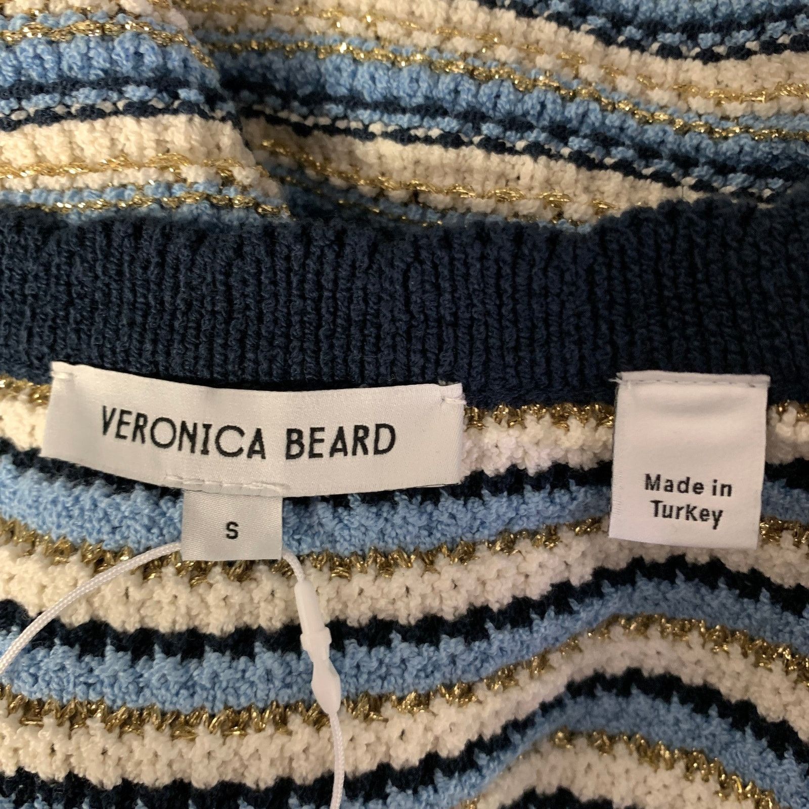Veronica Beard VERONICA BEARD S Blue White Gold Stripe Cotton Cardigan Size S / US 4 / IT 40 - 7 Thumbnail
