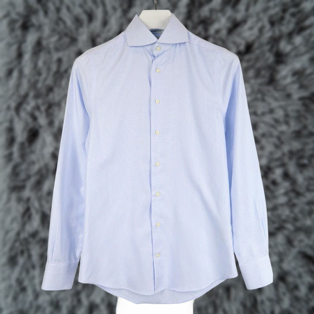 Suitsupply Suitsupply Try On Extra Slim Fit Formal Shirt Men's 36/14 Pinstripe Blue Cutaway Shirt Size 36R - 1 Thumbnail