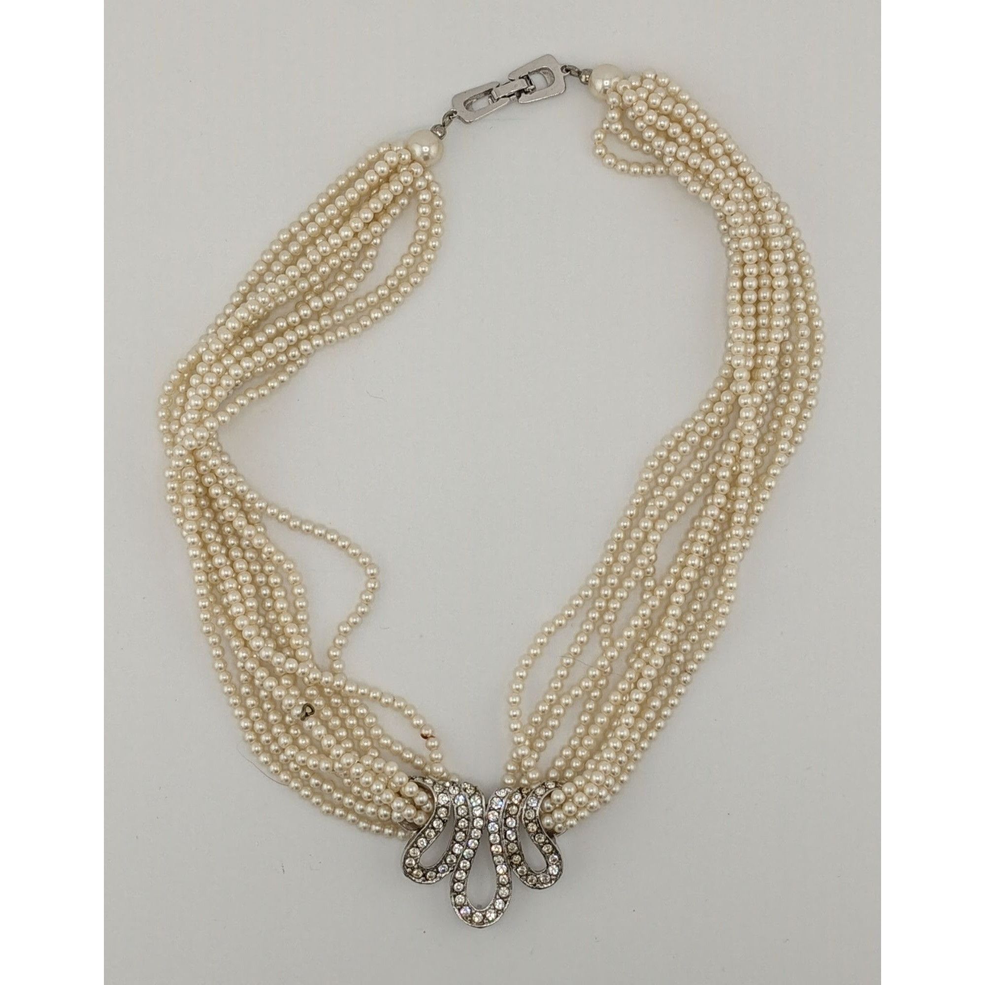 Other Vintage Glam Faux Seed Pearl Necklace With Silver Tone Rhine Size ONE SIZE - 4 Thumbnail