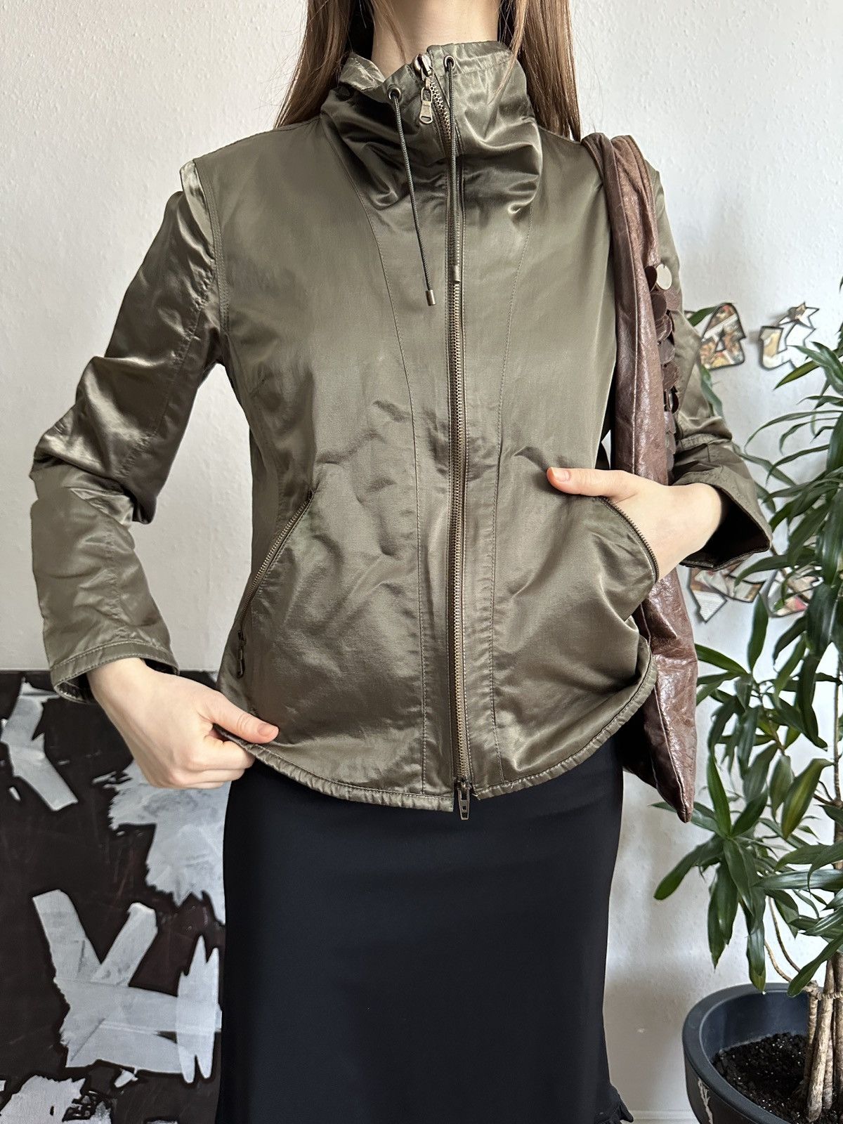 If Six Was Nine × Seditionaries × Vintage Shiny Khaki Doble Zip Up Crop Vintage Jacket Size XS / US 0-2 / IT 36-38 - 7 Thumbnail