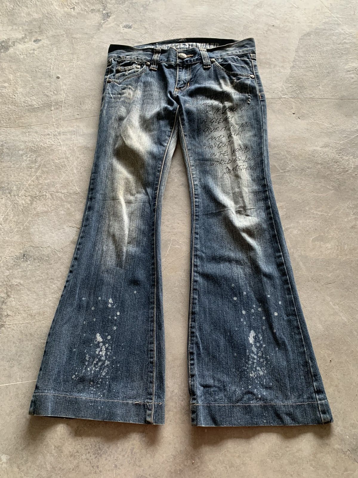 20471120 Y2K i6w9 style poem flare washed denim with paint design Size 31" - 3 Thumbnail