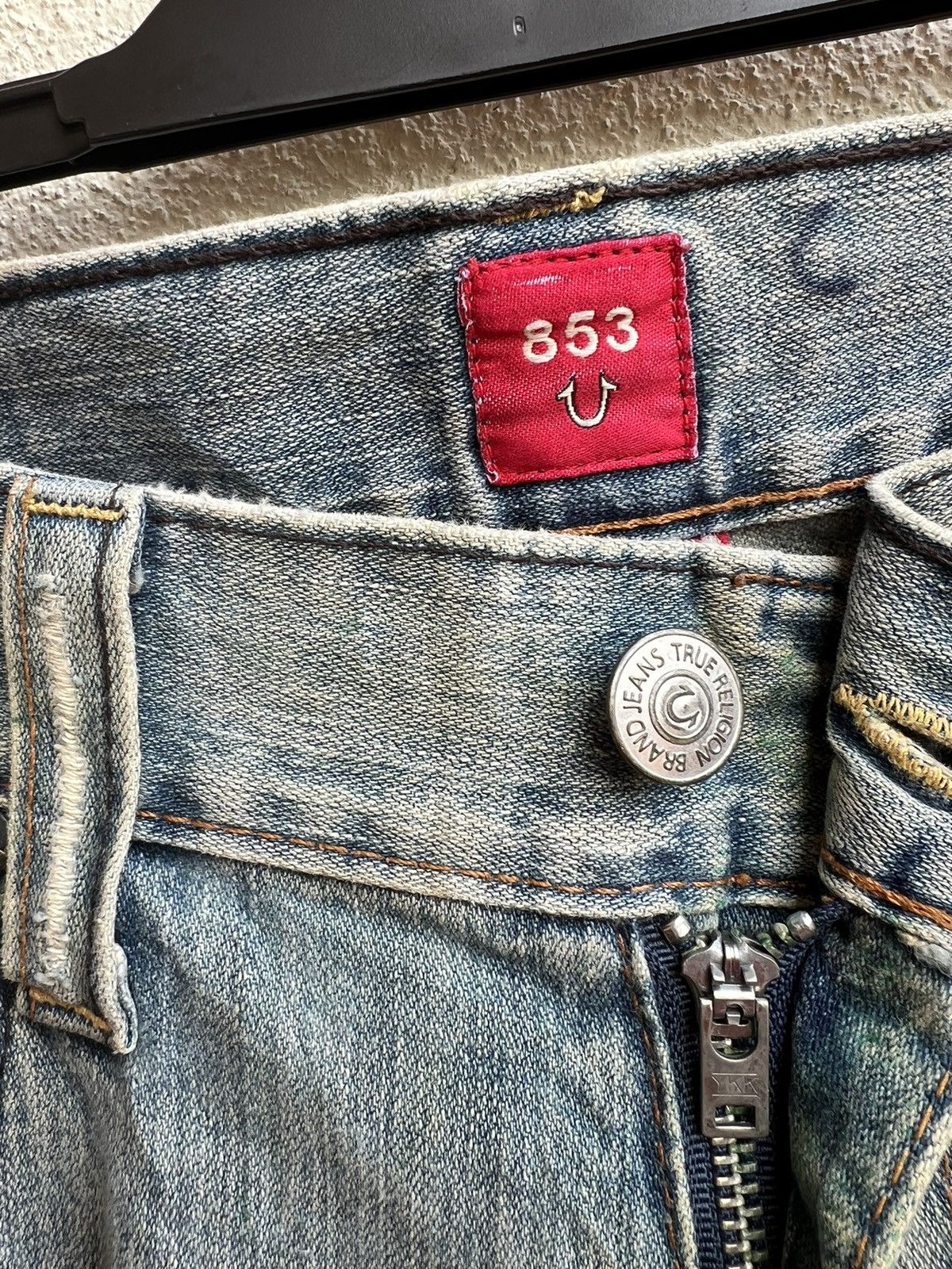True Religion VTG 00s TR Big Rig Stone&Tint Rips Patchwork Flare Jeans Size US 34 / EU 50 - 7 Thumbnail