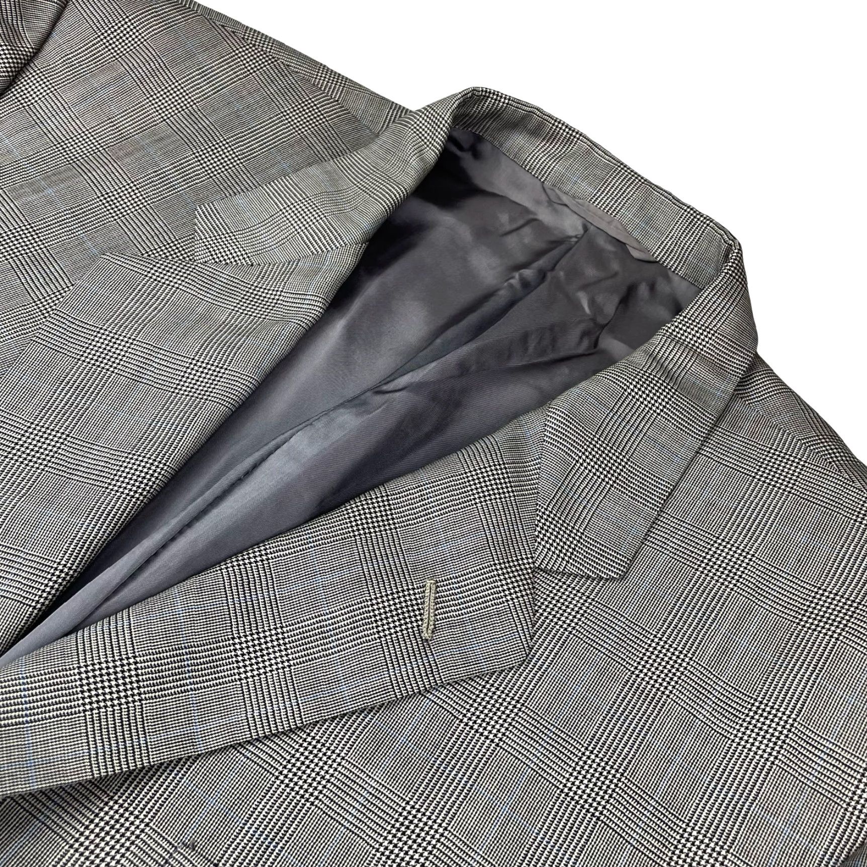 Vintage Hickey Freeman Blazer Jacket Men Two Button 48 Regular Wool Plaid Gray/Blue Boardroom Notch Lapel Mens Size 48R - 2 Thumbnail