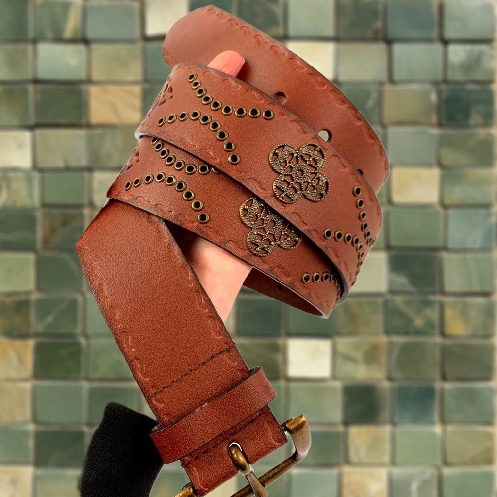 Faded Glory VINTAGE Faded Glory Belt Brown 2X Wide Studded Filigree Boho Womens Size ONE SIZE - 1 Thumbnail