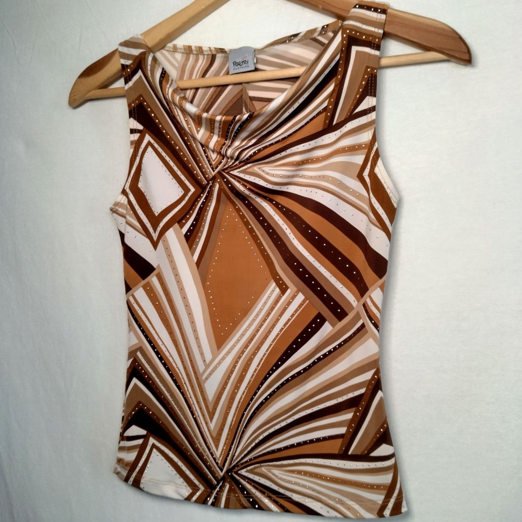 Vintage VINTAGE Poetry Clothing Geometric Sleeveless Top Cowl Neck Stretch Brown S Small Womens Juniors Y2K 90s Fall Spring Summer USA Made Size S / US 4 / IT 40 - 5 Thumbnail