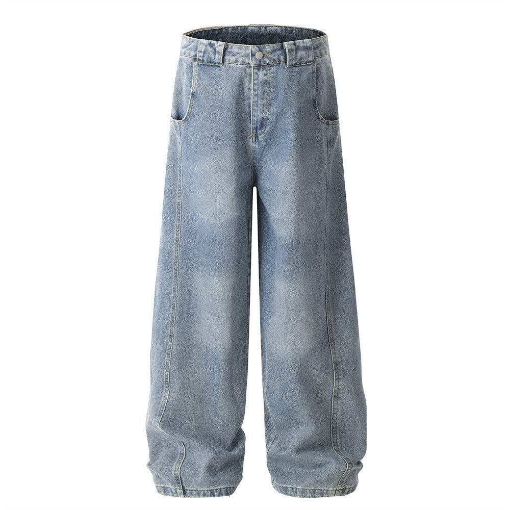 Men's high street patchwork punk distressed washed jeans
