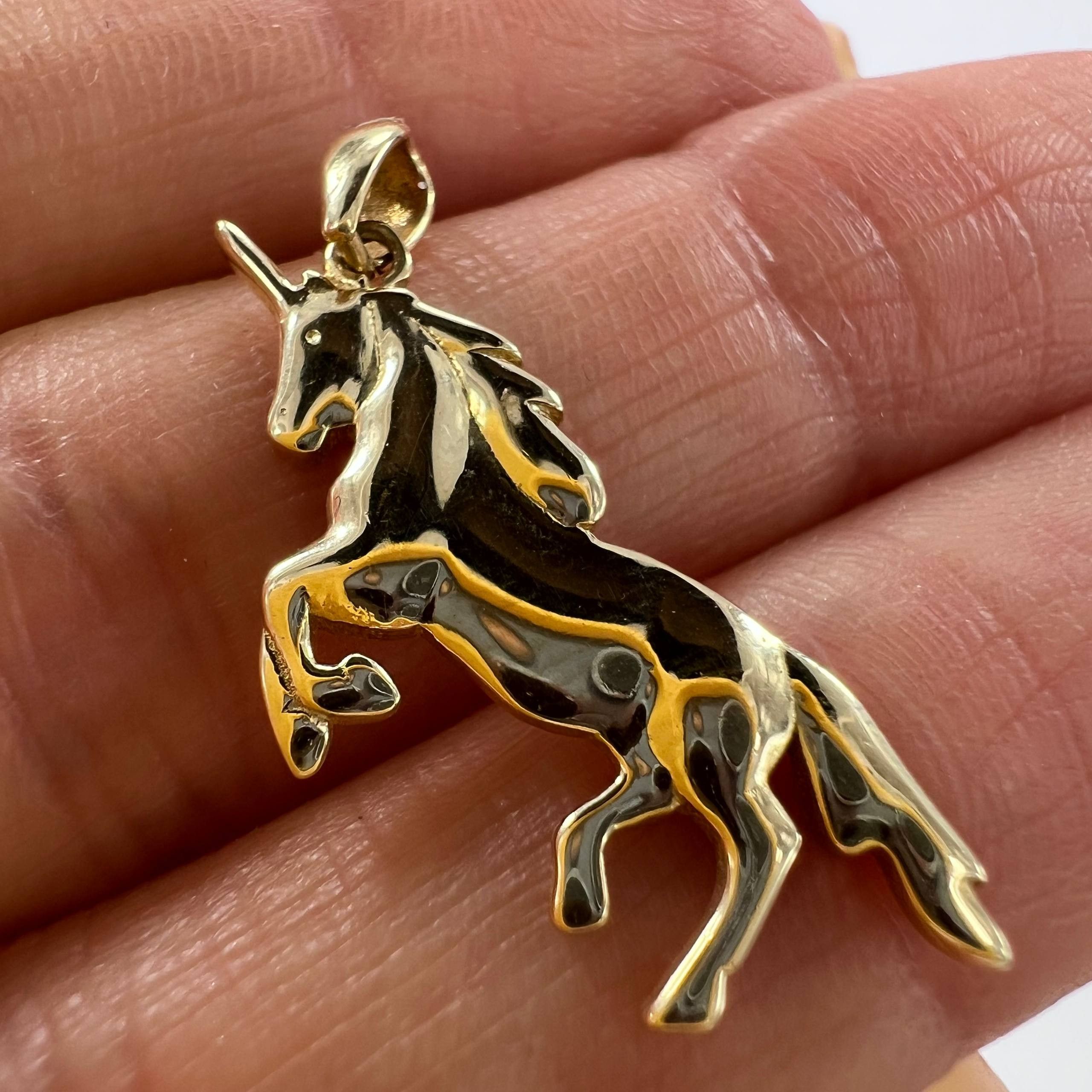 New 14K Gold Unicorn Pendant Italy Horse Gift for Her1.7g
