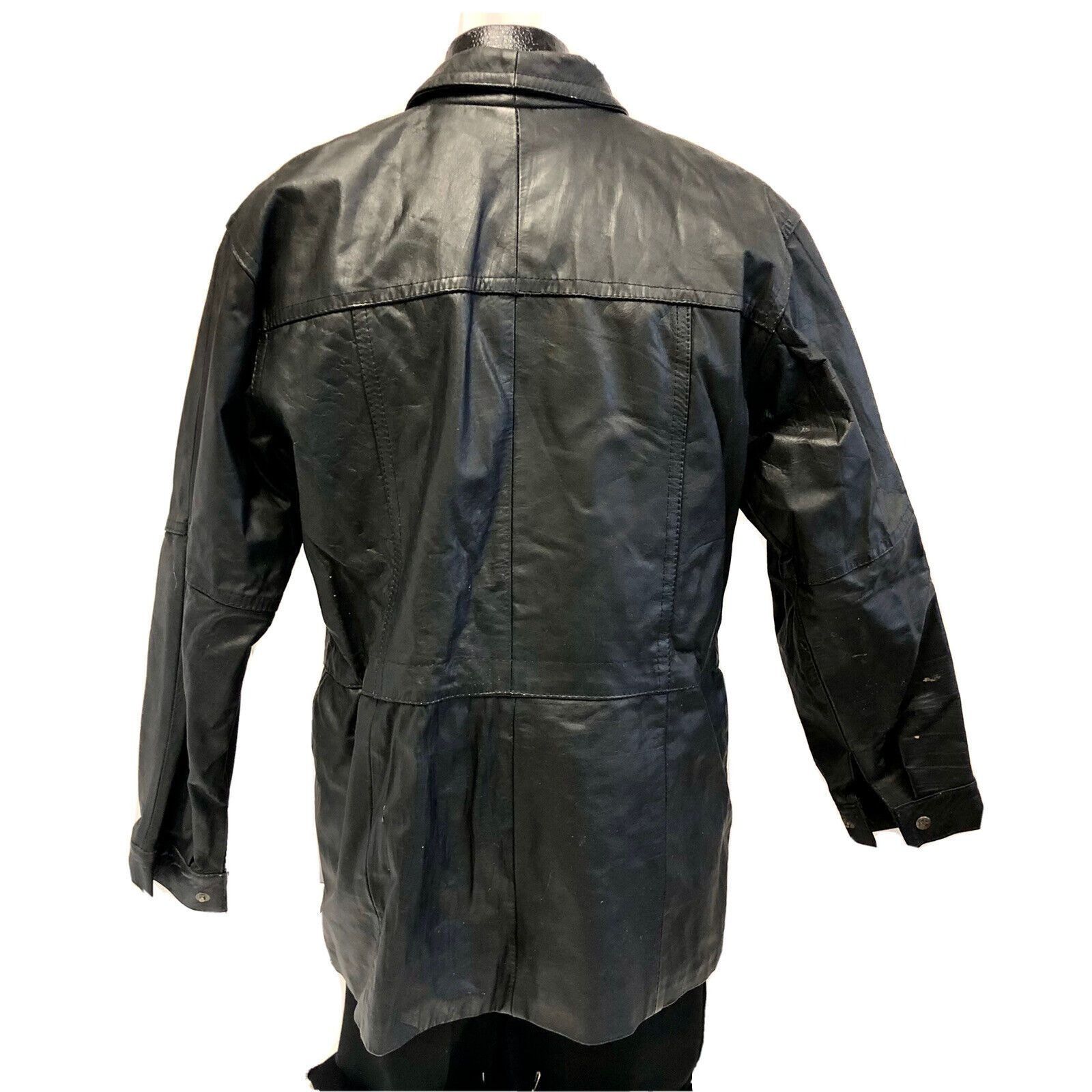Other Vtg BLACK Leather BARNSTORMER Coat 4 Pocket PILOT jacket Size US L / EU 52-54 / 3 - 3 Thumbnail