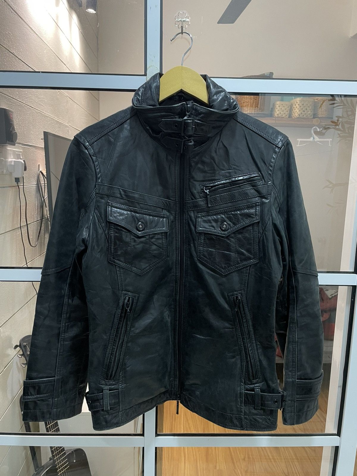 14th Addiction 2000s A.S.M Japanese Brand Gas Mask Leather Jacket (Buffalo) Size US M / EU 48-50 / 2 - 3 Thumbnail