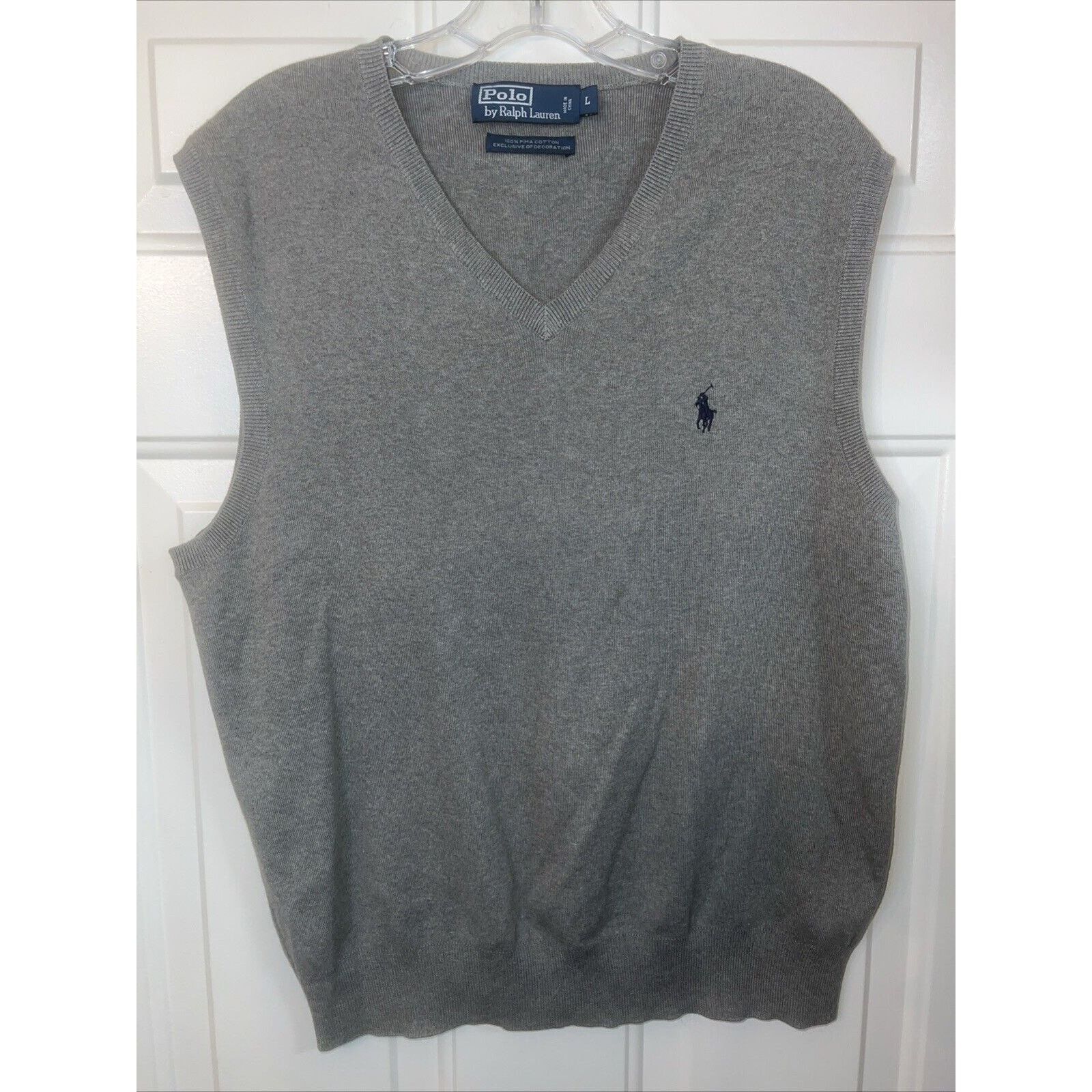 Ralph Lauren Polo Ralph Lauren Men’s Sweater Vest Large Gray Cotton Navy Size US L / EU 52-54 / 3 - 1 Thumbnail