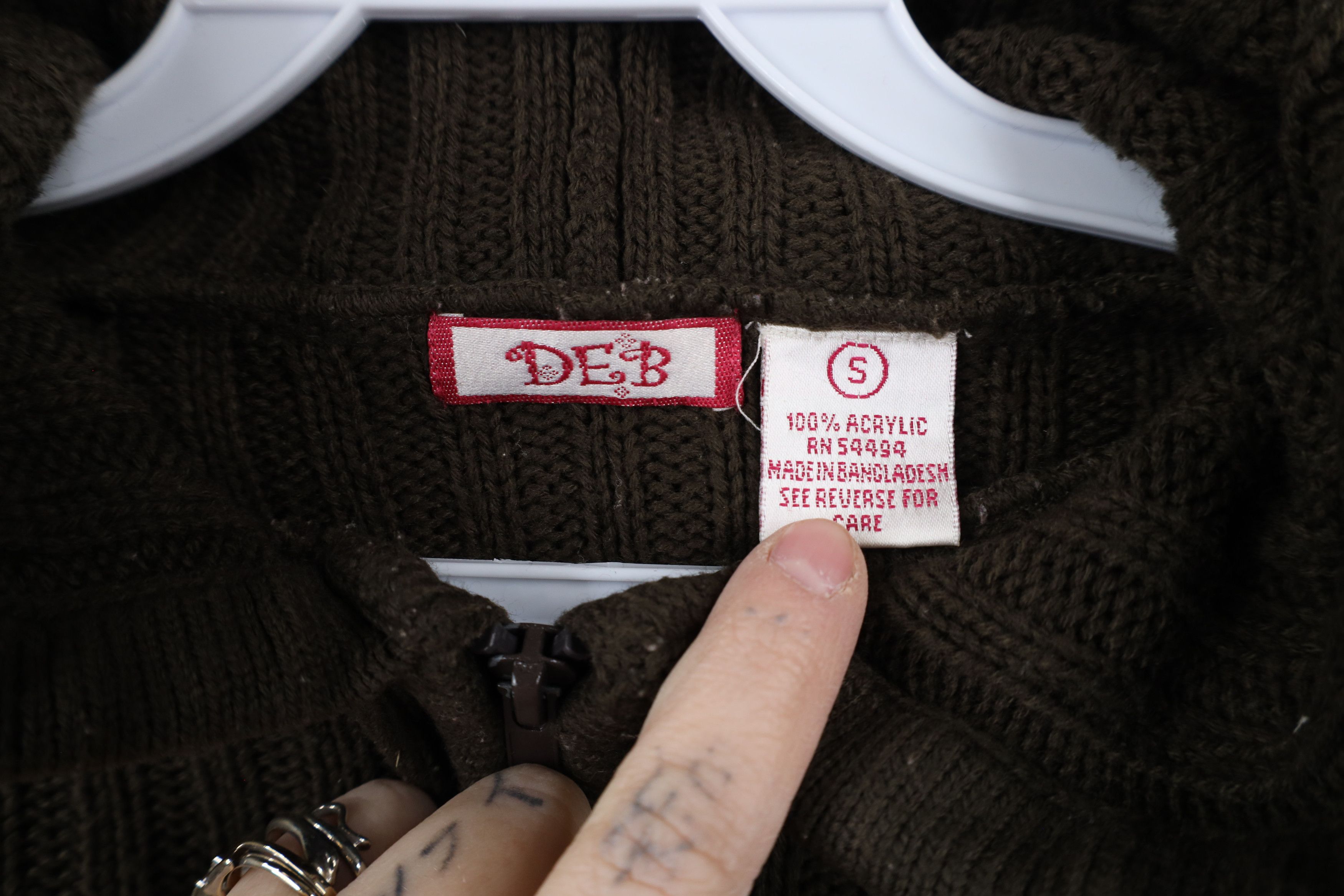 Vintage Vintage 90s Y2K Babydoll Ribbed Knit Hoodie Sweater Brown Size S / US 4 / IT 40 - 5 Thumbnail