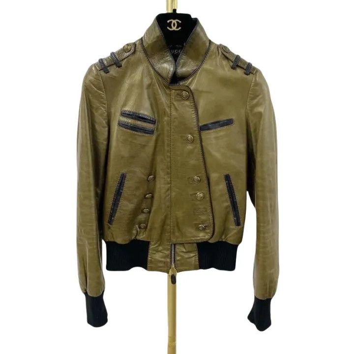 Gucci Brown Leather Single Button Jacket