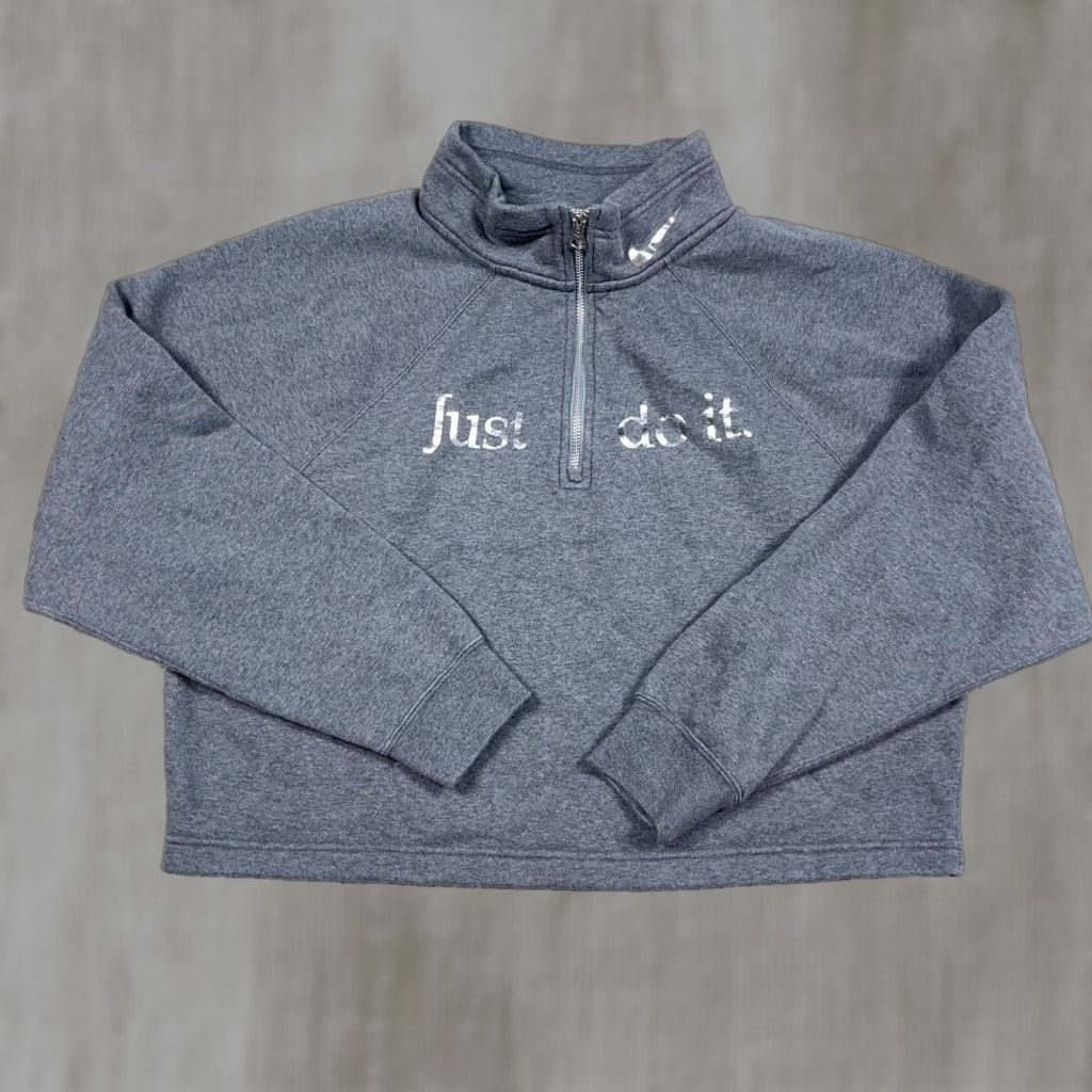 Nike Nike Sweatshirt Women Large Gray Cropped Pullover Quarter Zip Just Do It Size L / US 10 / IT 46 - 1 Thumbnail