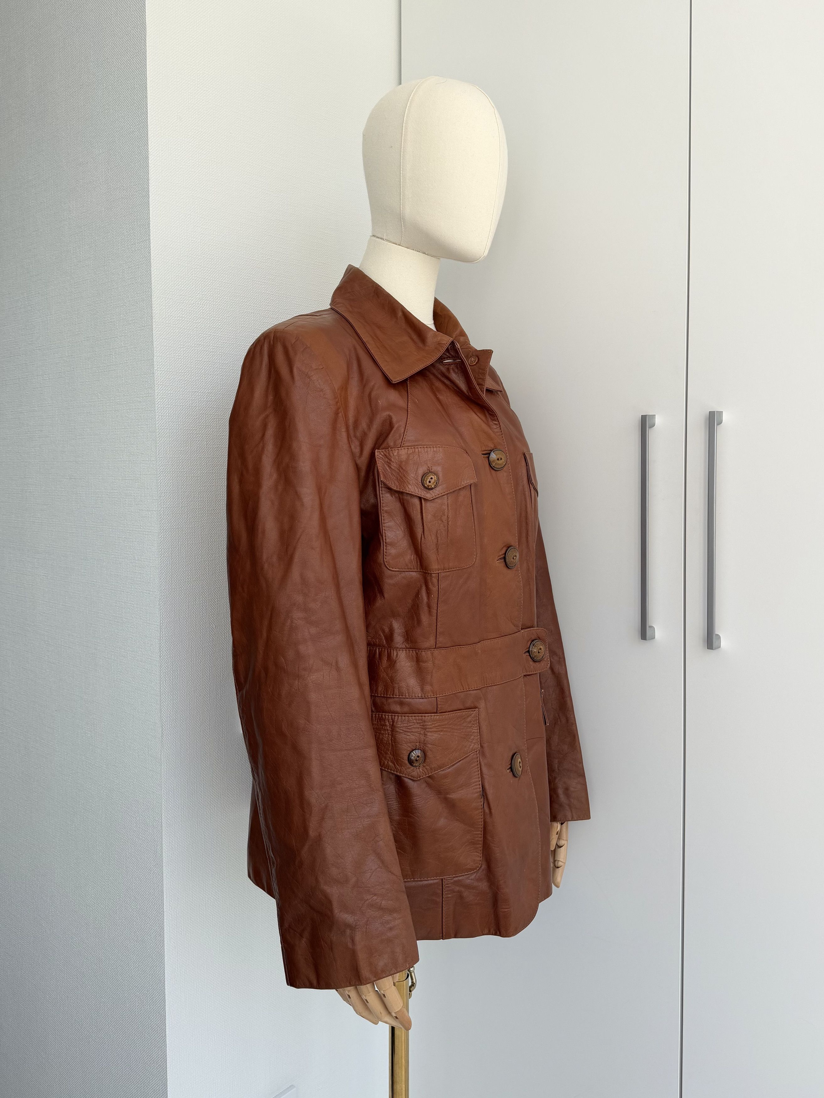 Genuine Leather Vintage Leather Utility Jacket Women Safari Retro Buttoned Size M / US 6-8 / IT 42-44 - 2 Thumbnail