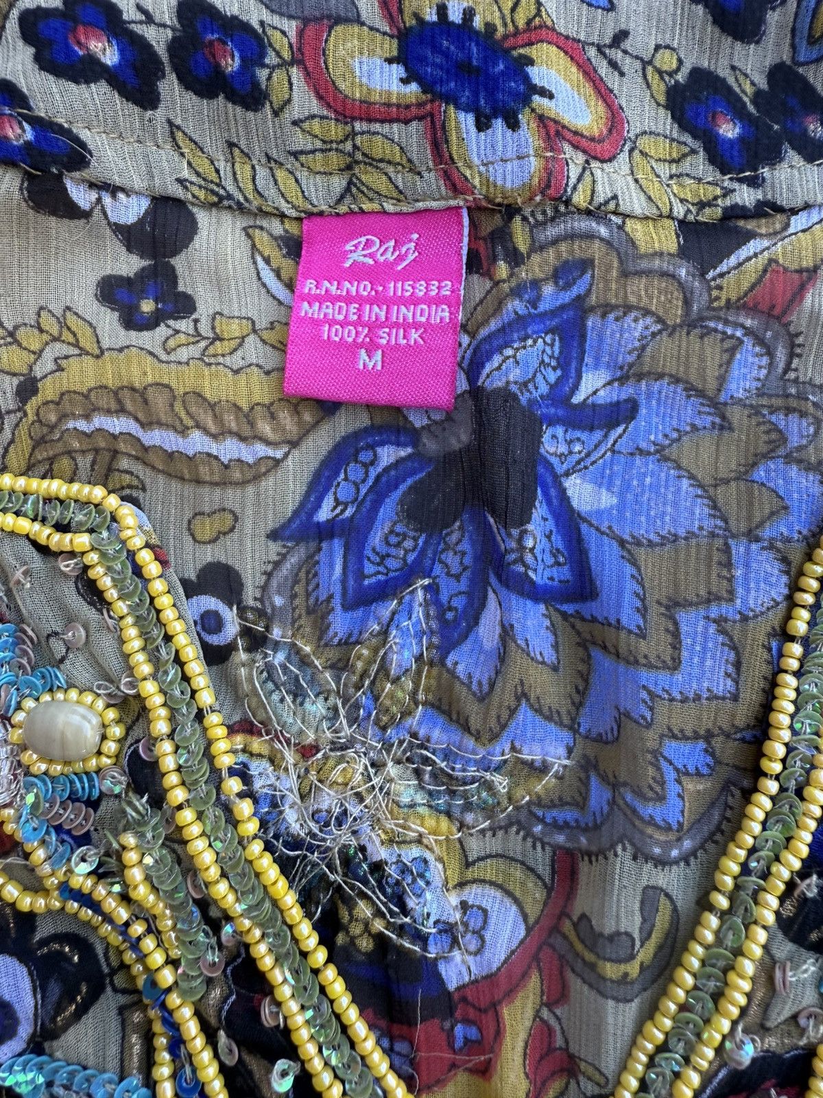 Other Raj Silk Boho Floral Flower Tunic Top Embellished Beaded Size M / US 6-8 / IT 42-44 - 15 Thumbnail