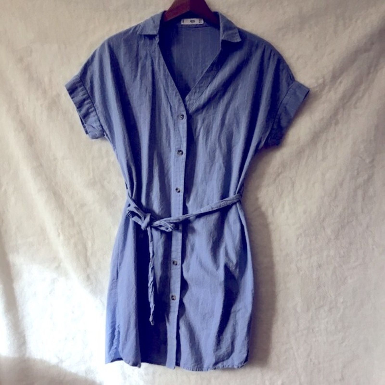 Mango MNG Blue with White Striped Button Dress Size S / US 4 / IT 40 - 2 Thumbnail