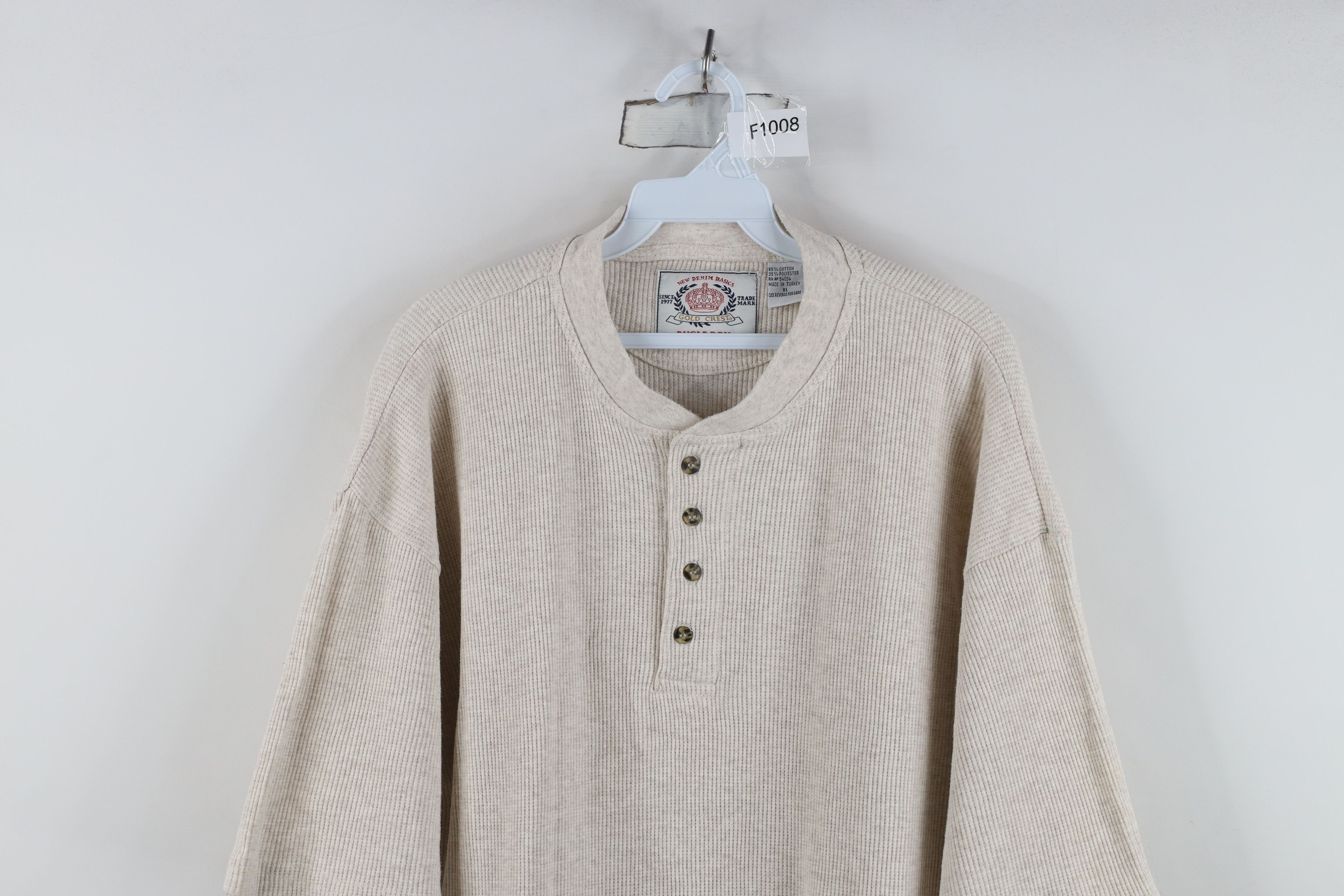 Vintage Vintage 90s Streetwear Waffle Knit Henley T-Shirt Beige Size US XL / EU 56 / 4 - 2 Thumbnail