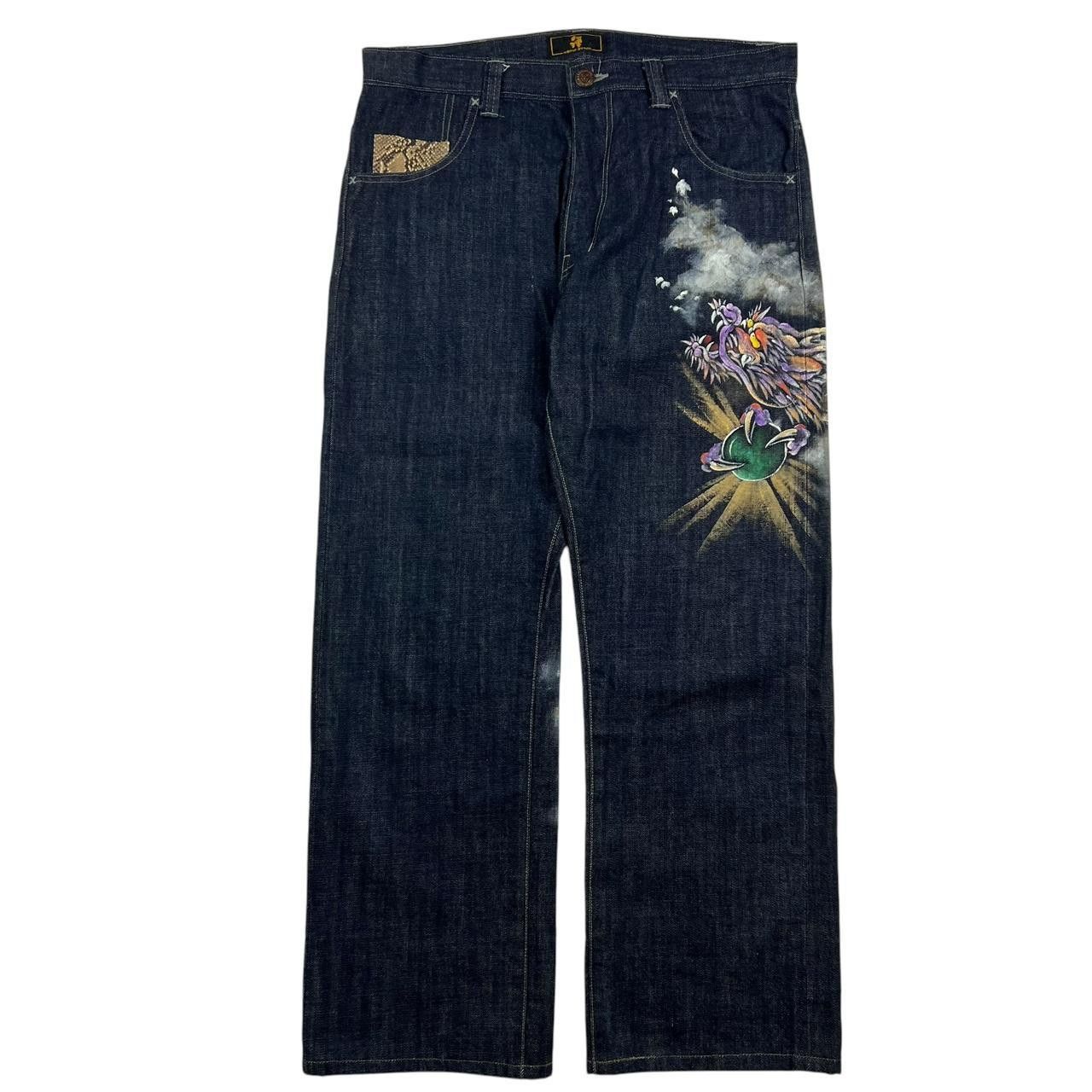 Blue Blue Japan Zen Dragon Japanese Denim Jeans - Waist: 36” Size US 36 / EU 52 - 2 Thumbnail