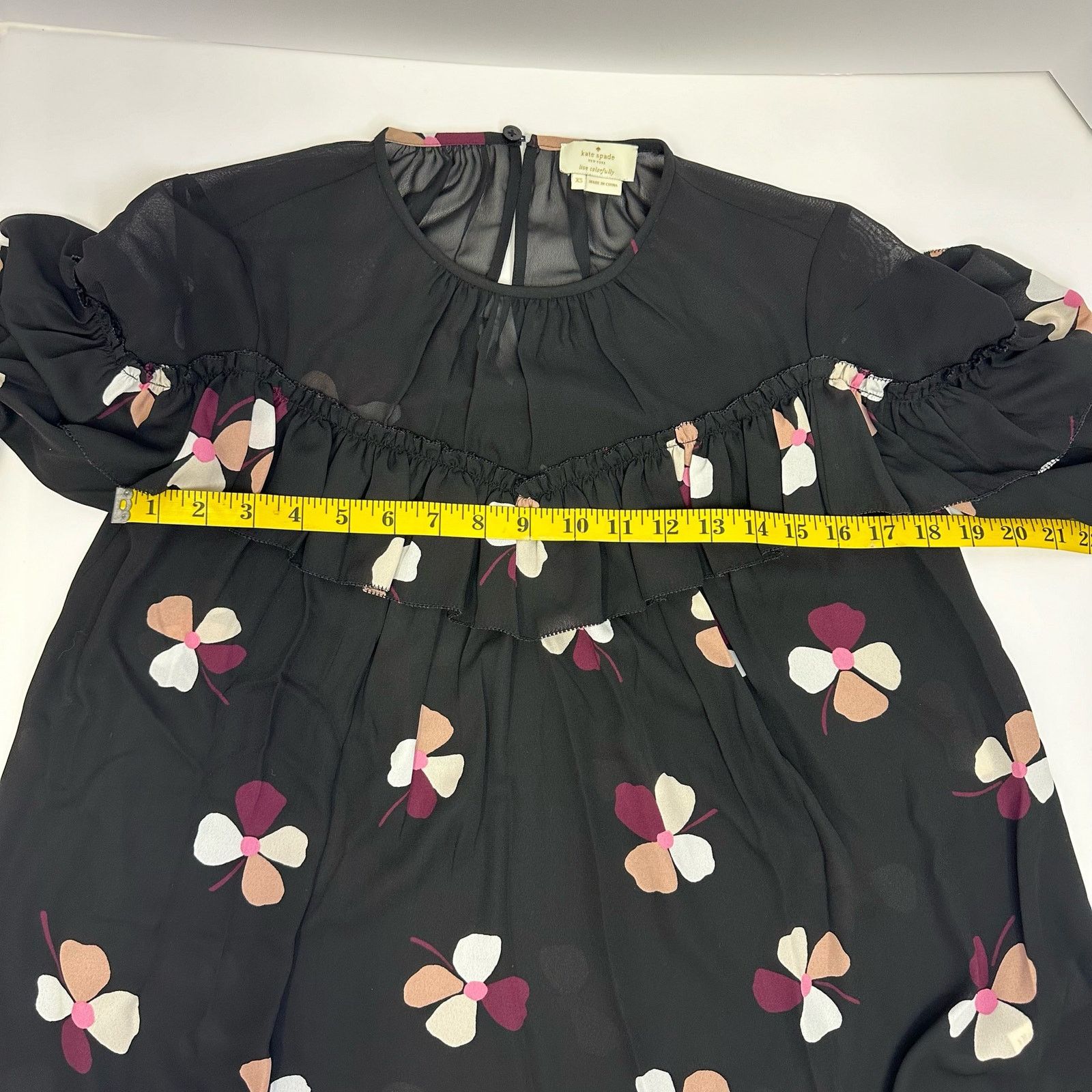 Kate Spade Kate Spade New York Floral Ruffle Sheer Blouse XS Size XS / US 0-2 / IT 36-38 - 9 Thumbnail