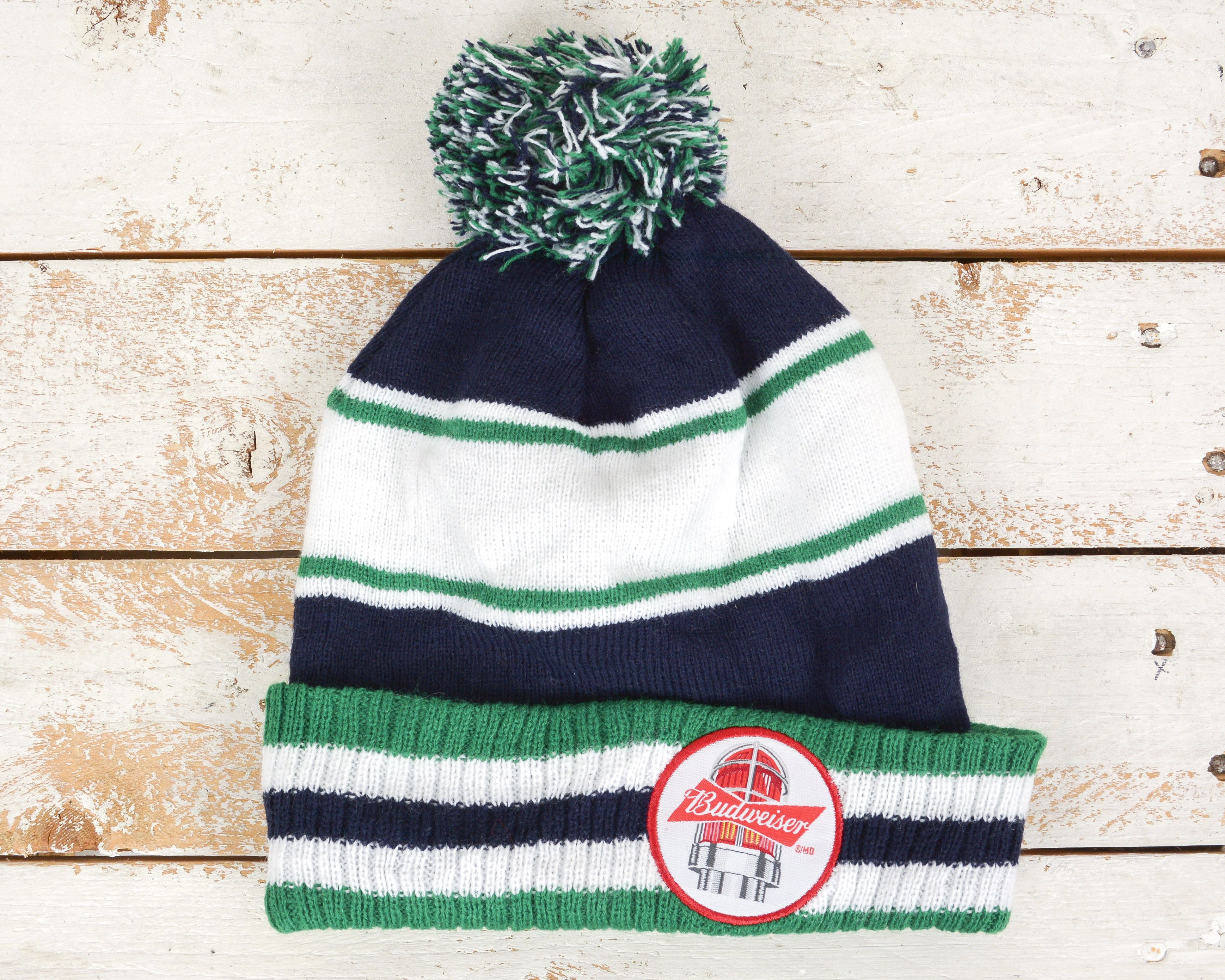 Budweiser × NHL × Vintage Vancouver Canucks pompom Winter Bobble Beanie Hat Cap retro Size ONE SIZE - 2 Thumbnail