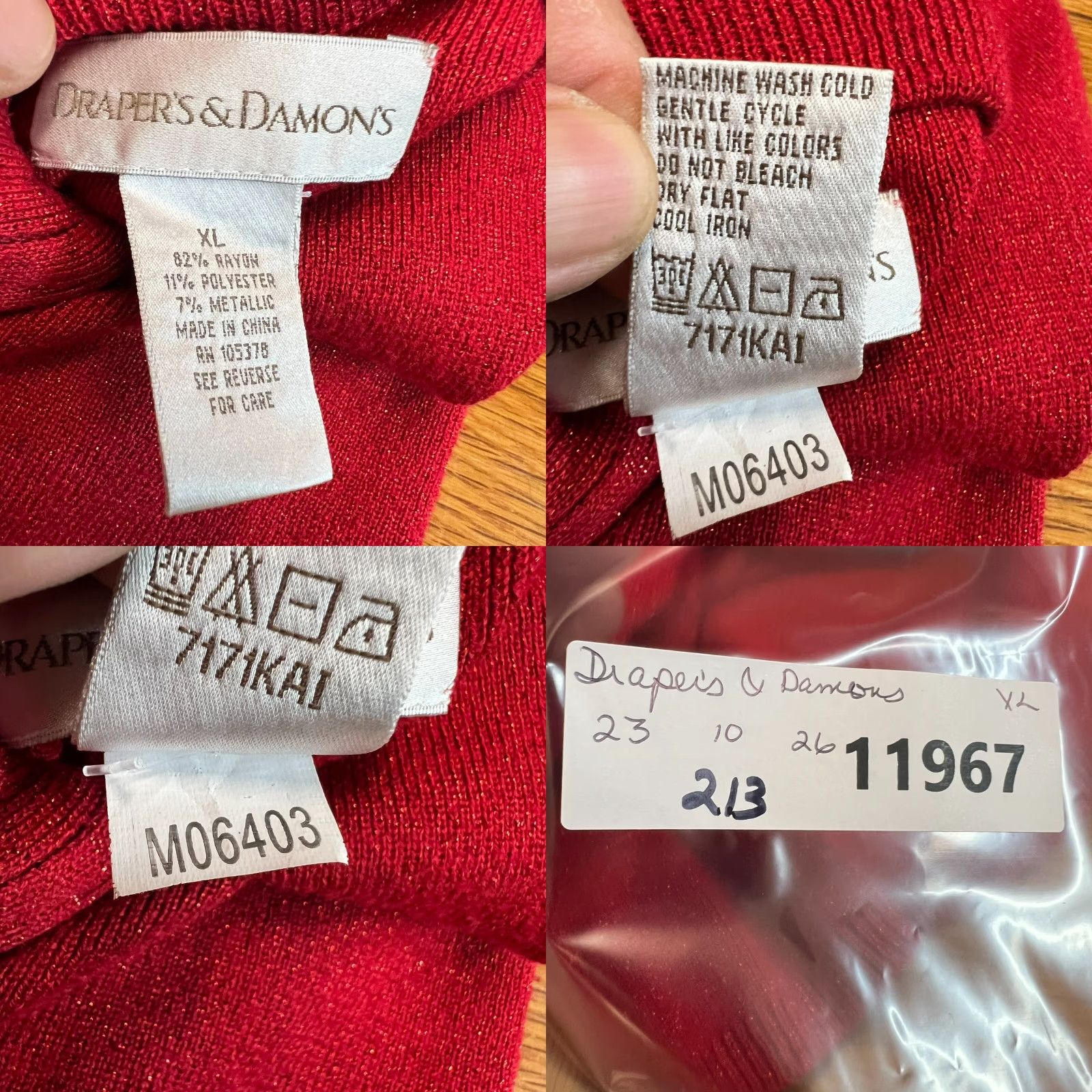 Vintage Draper's & Damon's Short Sleeve Knit Sweater Top Womens XL Red Metallic Knit Pullover Size XL / US 12-14 / IT 48-50 - 8 Thumbnail