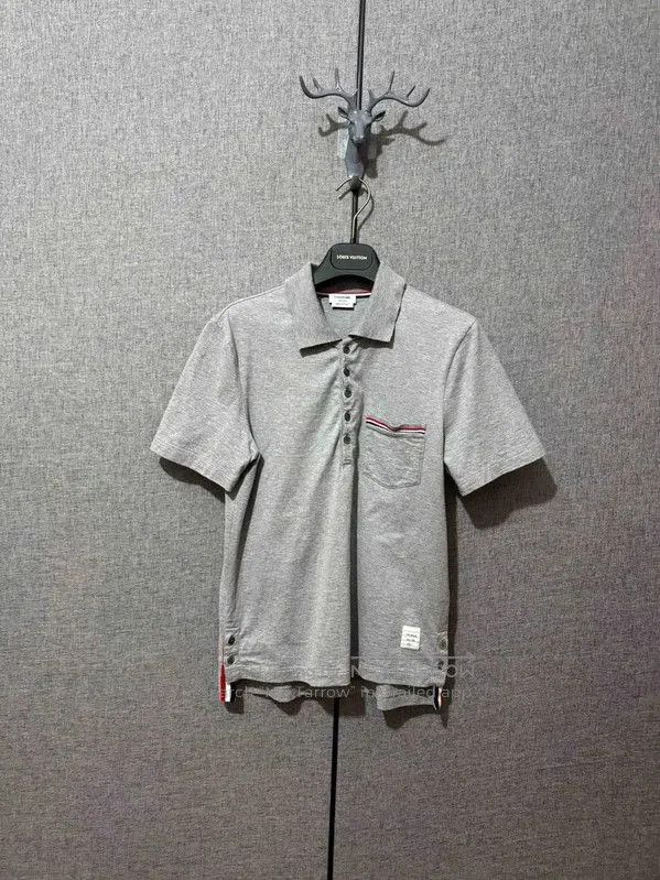 Thom Browne Thom Browne Gray Striped Embroidered Polo Shirt . Size US S / EU 44-46 / 1 - 1 Thumbnail