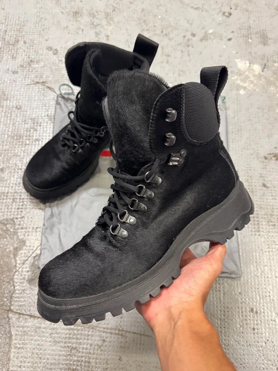 Designer × Prada × Vintage AW1999 Prada Linea Rossa Black Pony Hair Leather Boots Size US 6 / EU 39 - 1 Thumbnail